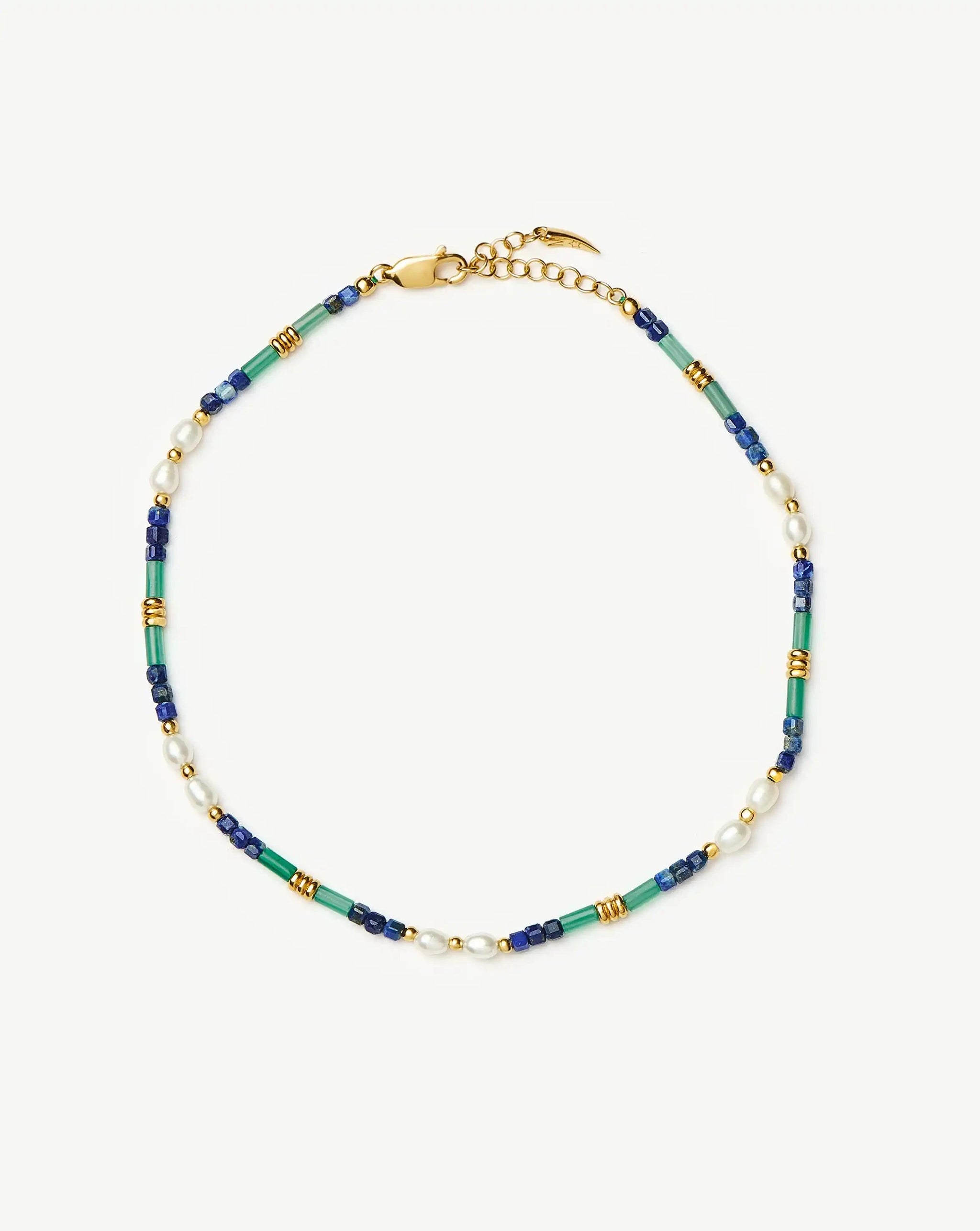 Beaded Gemstone & Pearl Anklet | 18k Gold Plated/Lagoon Blue Anklets Missoma