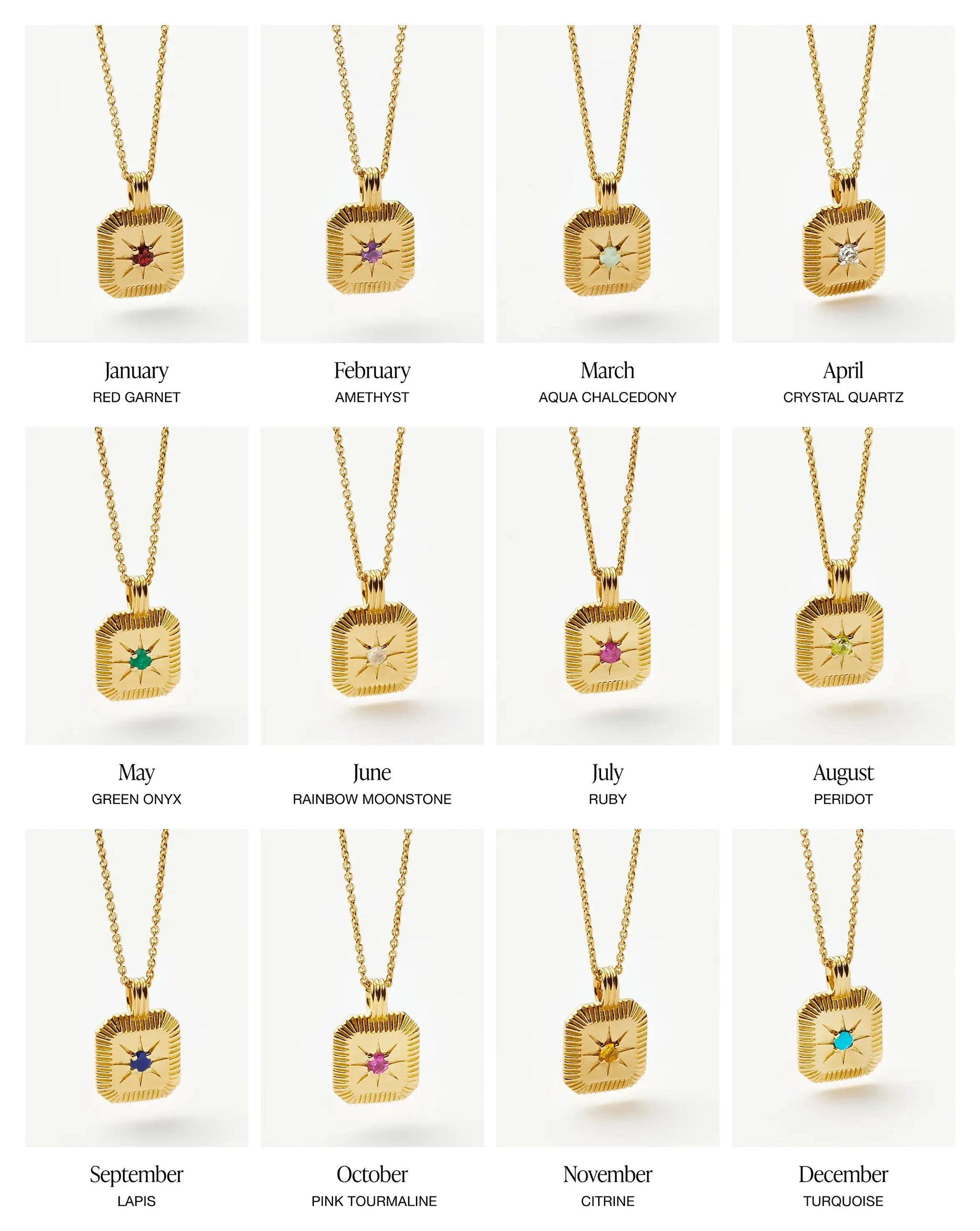 gold birthstone necklace with pendant in every month