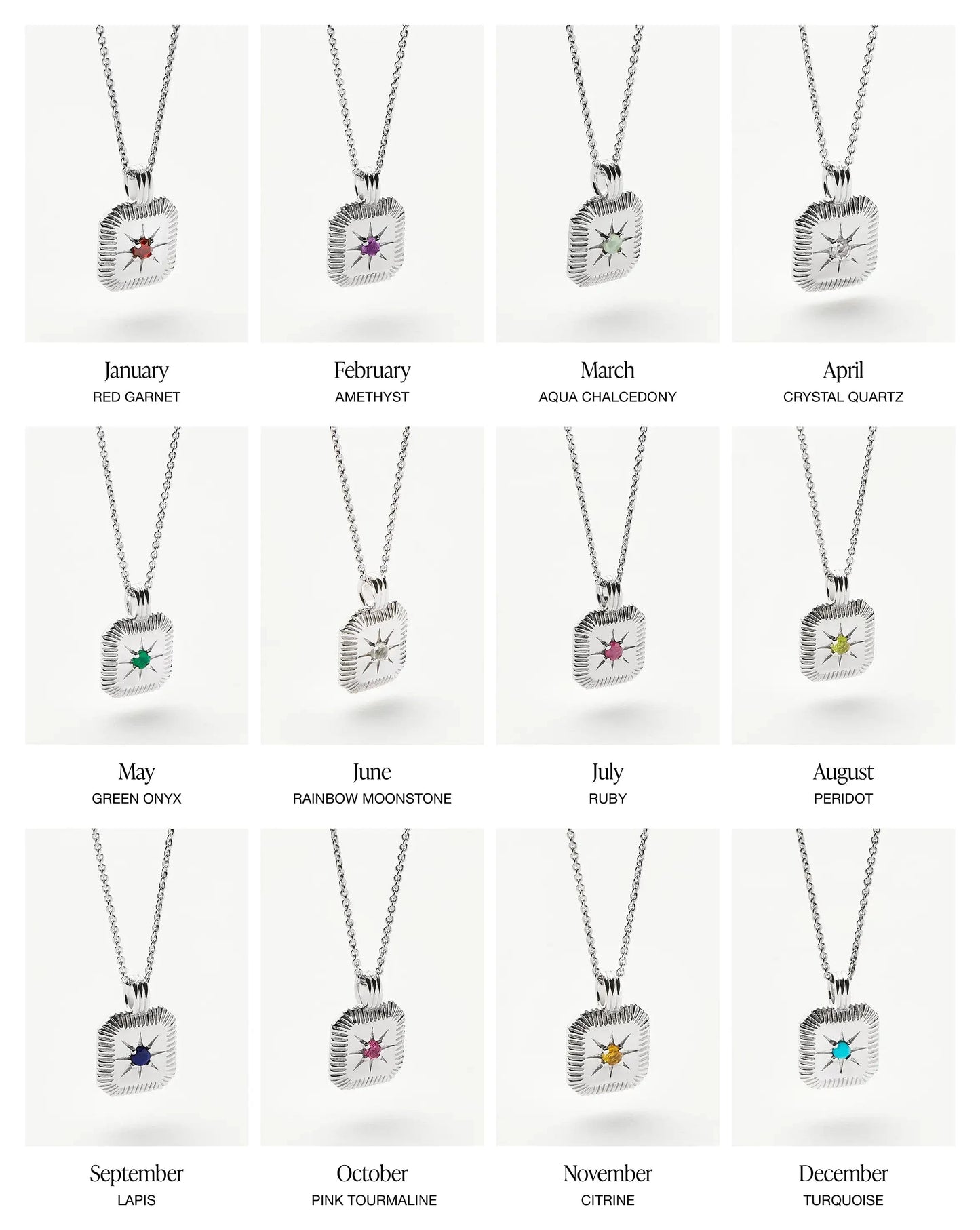 sterling silver birthstone pendant necklace for each month
