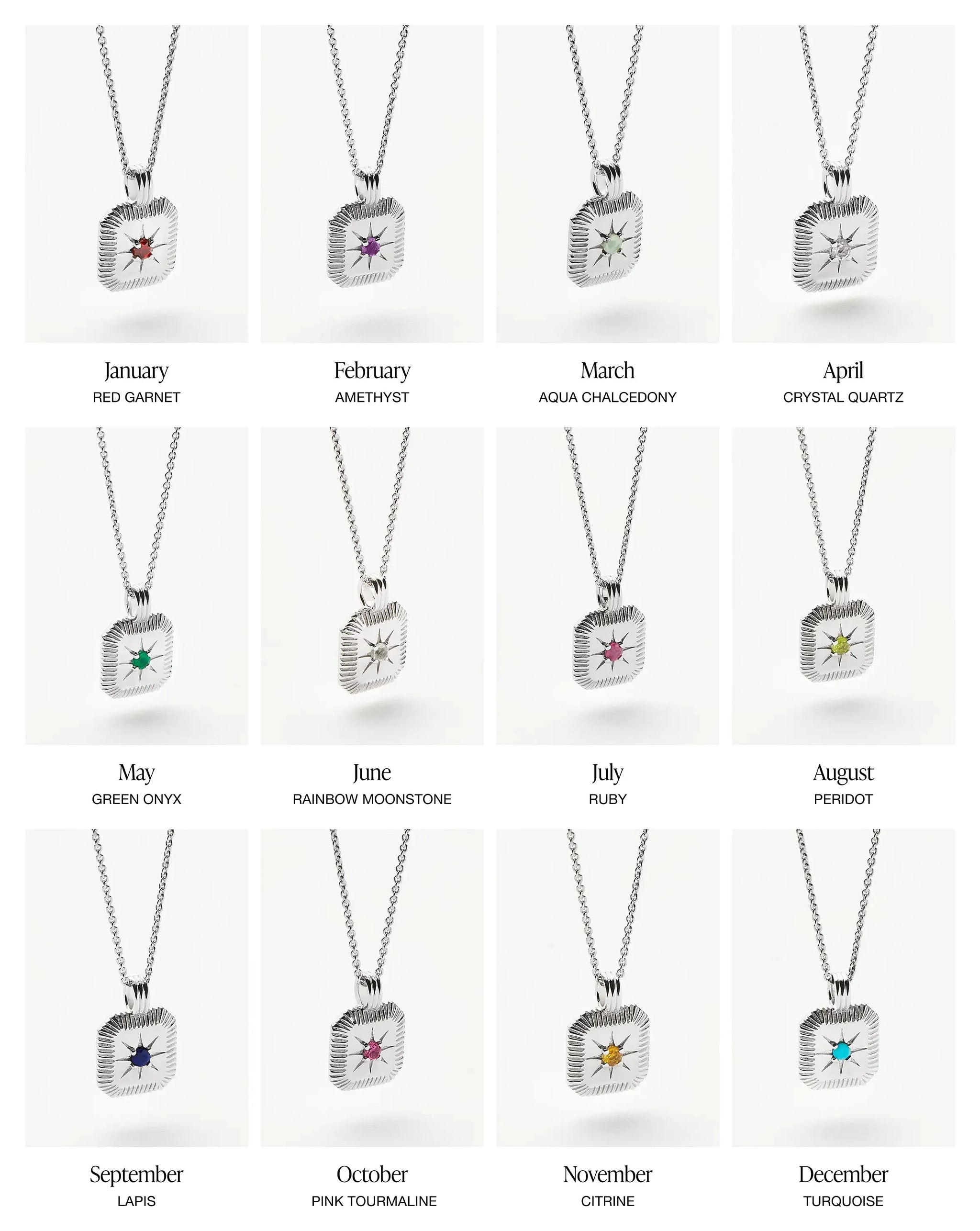 sterling silver birthstone pendant necklace for each month