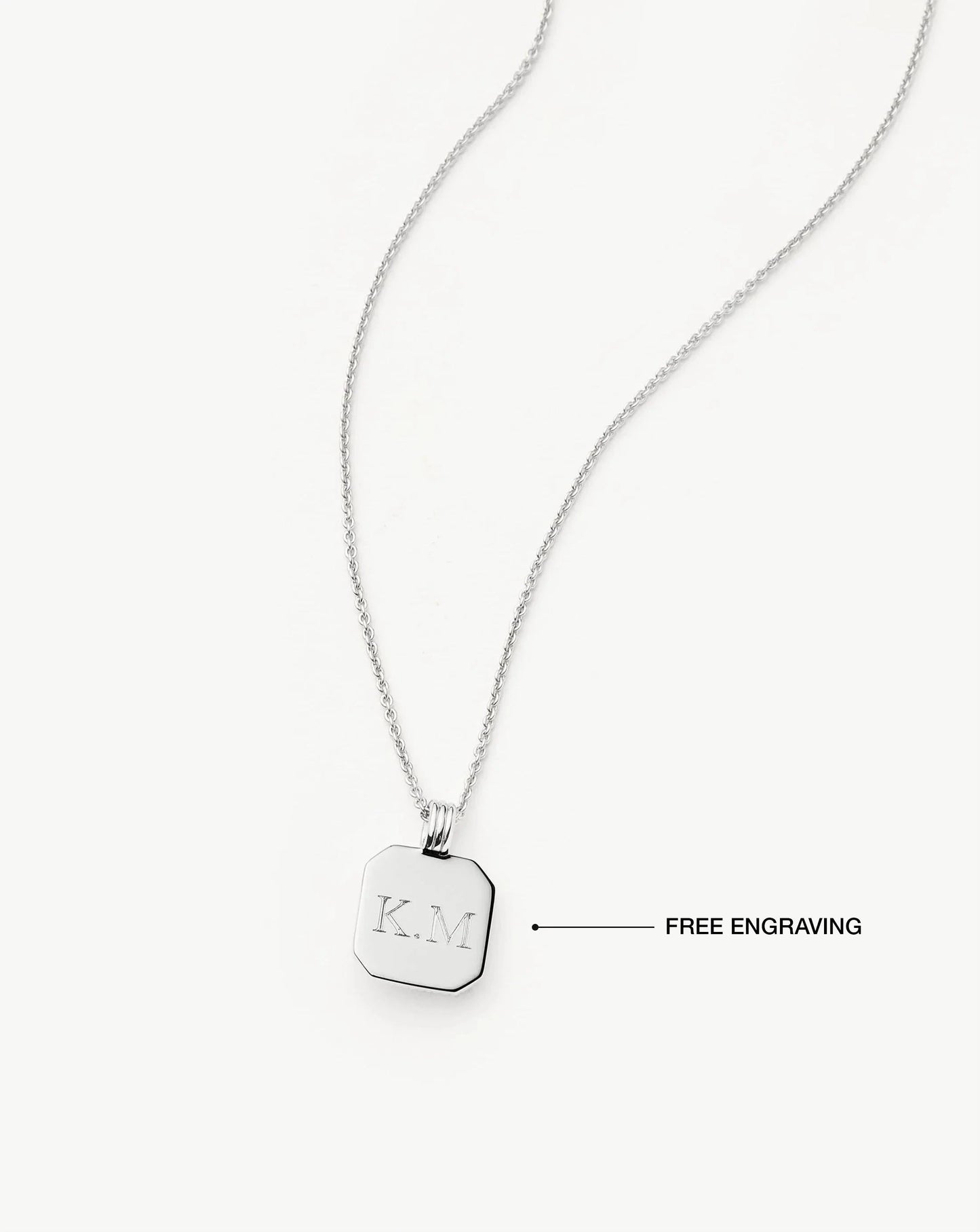 sterling silver birthstone necklace with square pendant and birthstone on a dainty chain with engraving