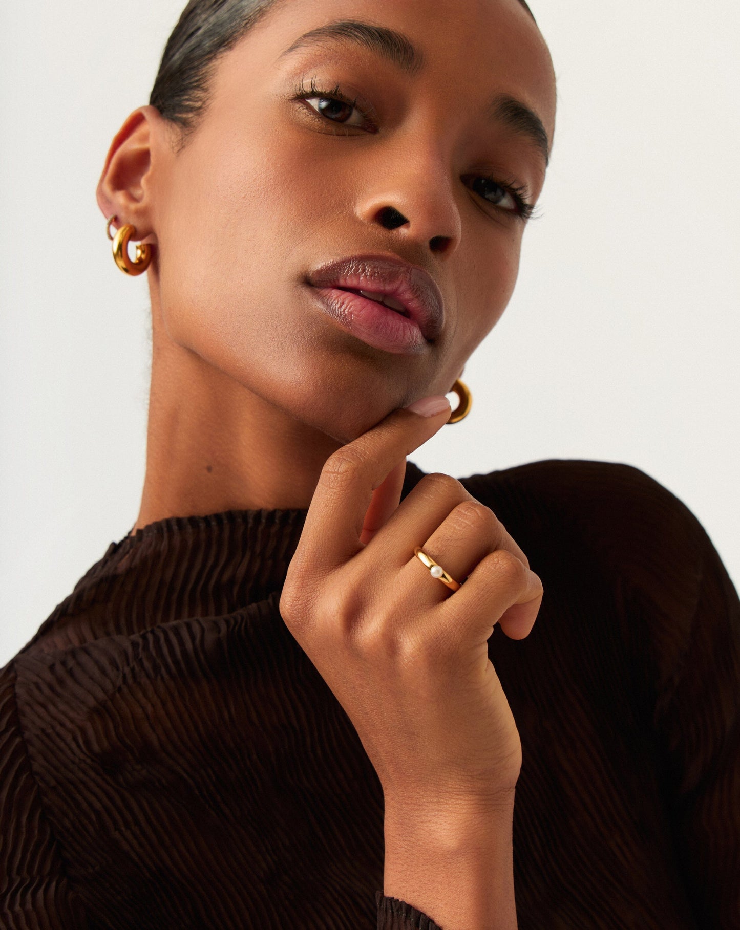 Button Pearl Classic Stacking Ring | 18k Gold Plated Vermeil/Pearl Rings Missoma