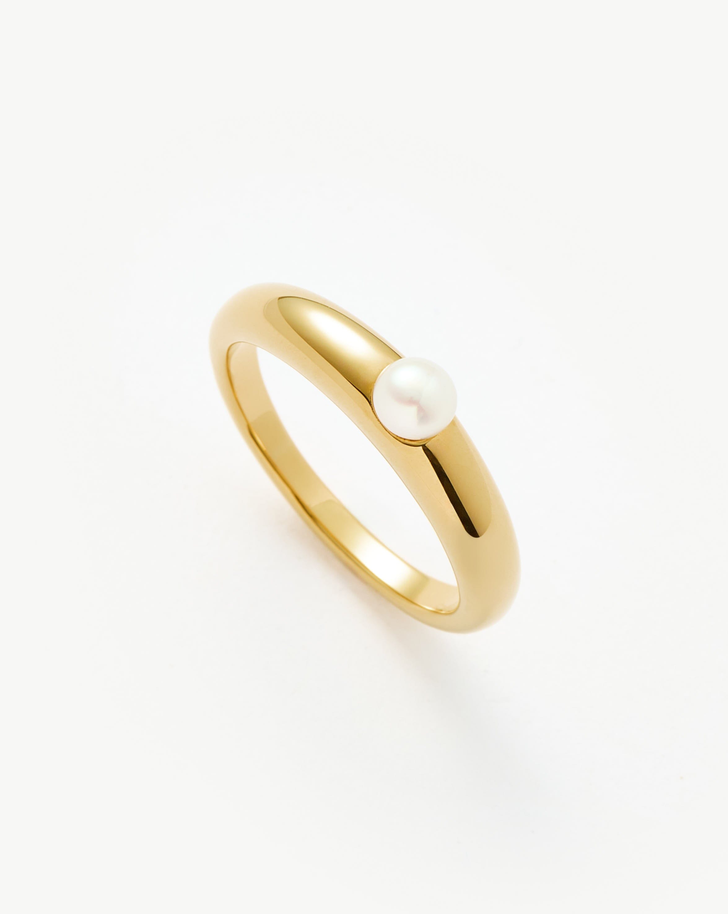Button Pearl Classic Stacking Ring | 18k Gold Plated Vermeil/Pearl Rings Missoma 