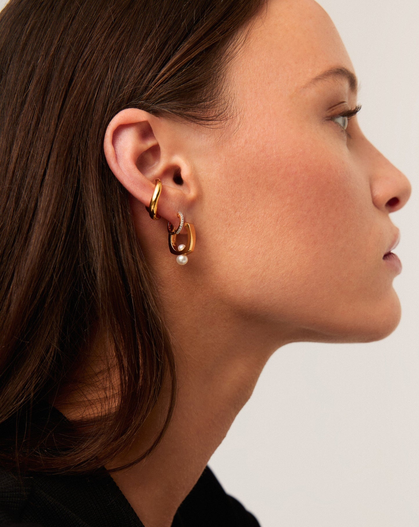 Button Pearl Square Small Hoop Earrings | 18k Gold Plated/Pearl Earrings Missoma