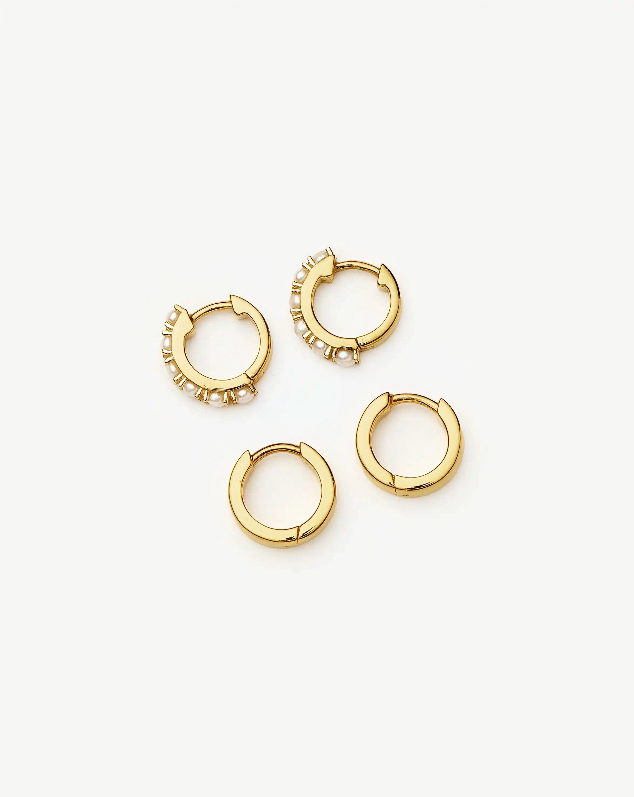 Chubby & Gemstone Huggies Set | 18k Gold Plated Vermeil / Pearl Earrings Missoma
