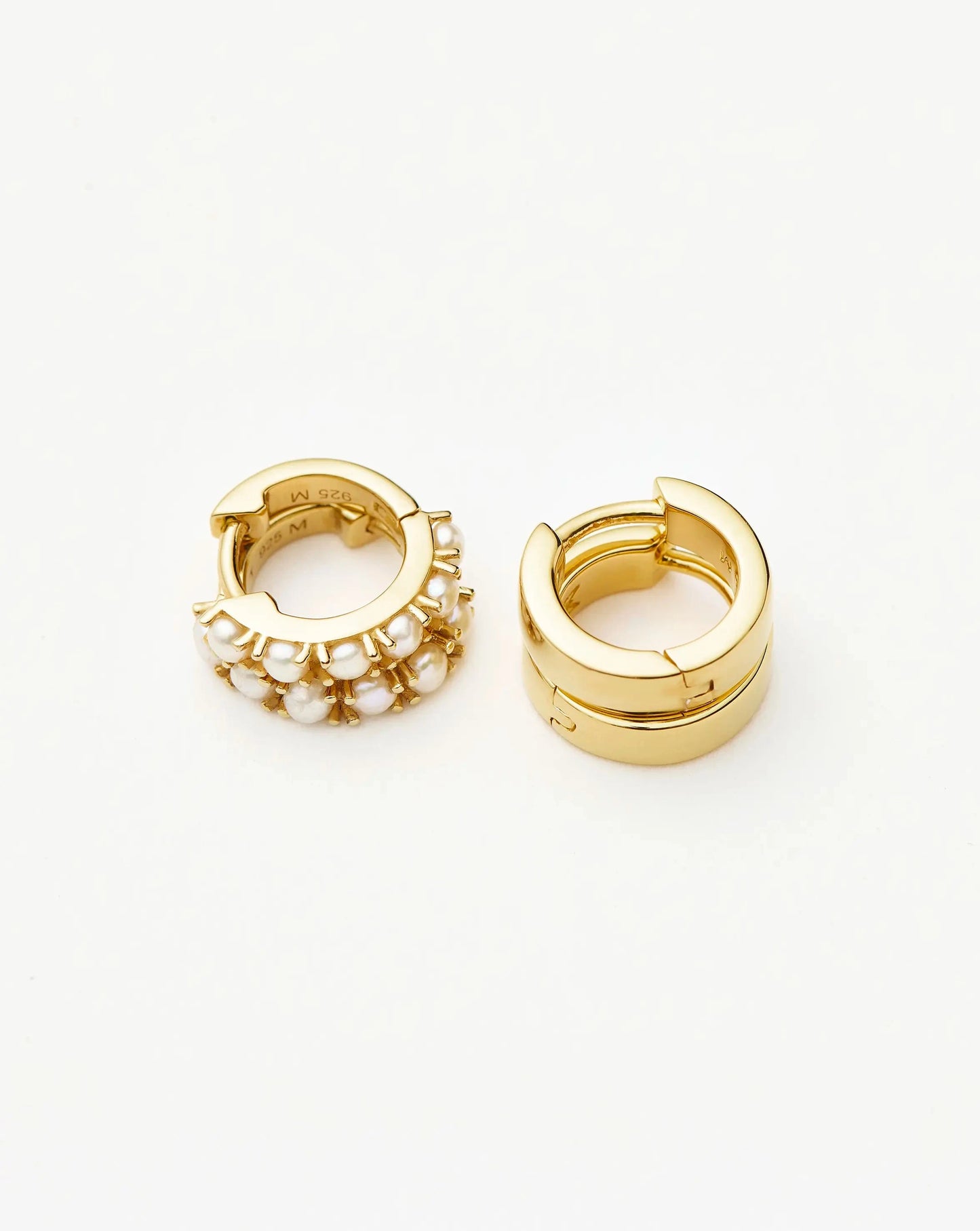 Chubby & Gemstone Huggies Set | 18k Gold Plated Vermeil / Pearl Earrings Missoma