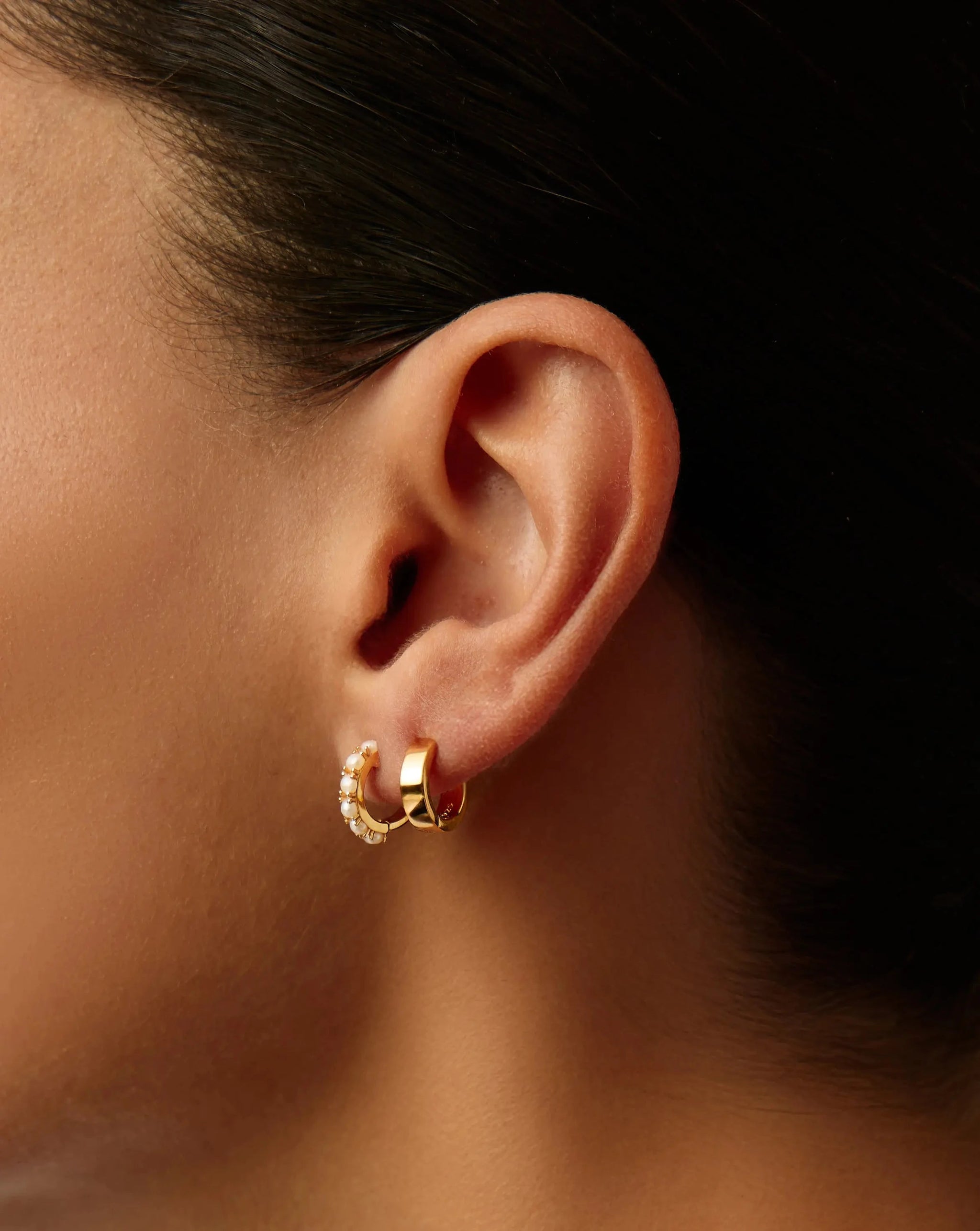 Chubby & Gemstone Huggies Set | 18k Gold Plated Vermeil / Pearl Earrings Missoma