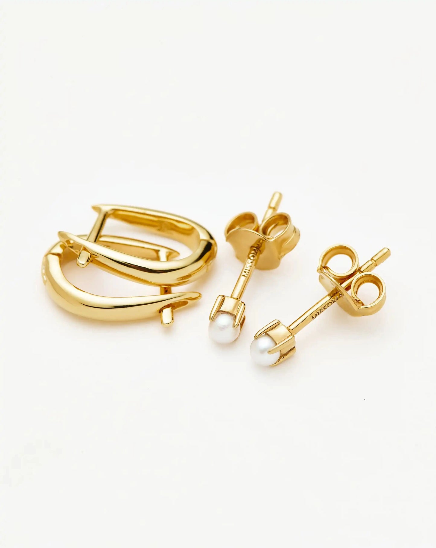Classic Pearl Studs & Claw Huggies Set | 18k Gold Vermeil/Pearl Earrings Missoma