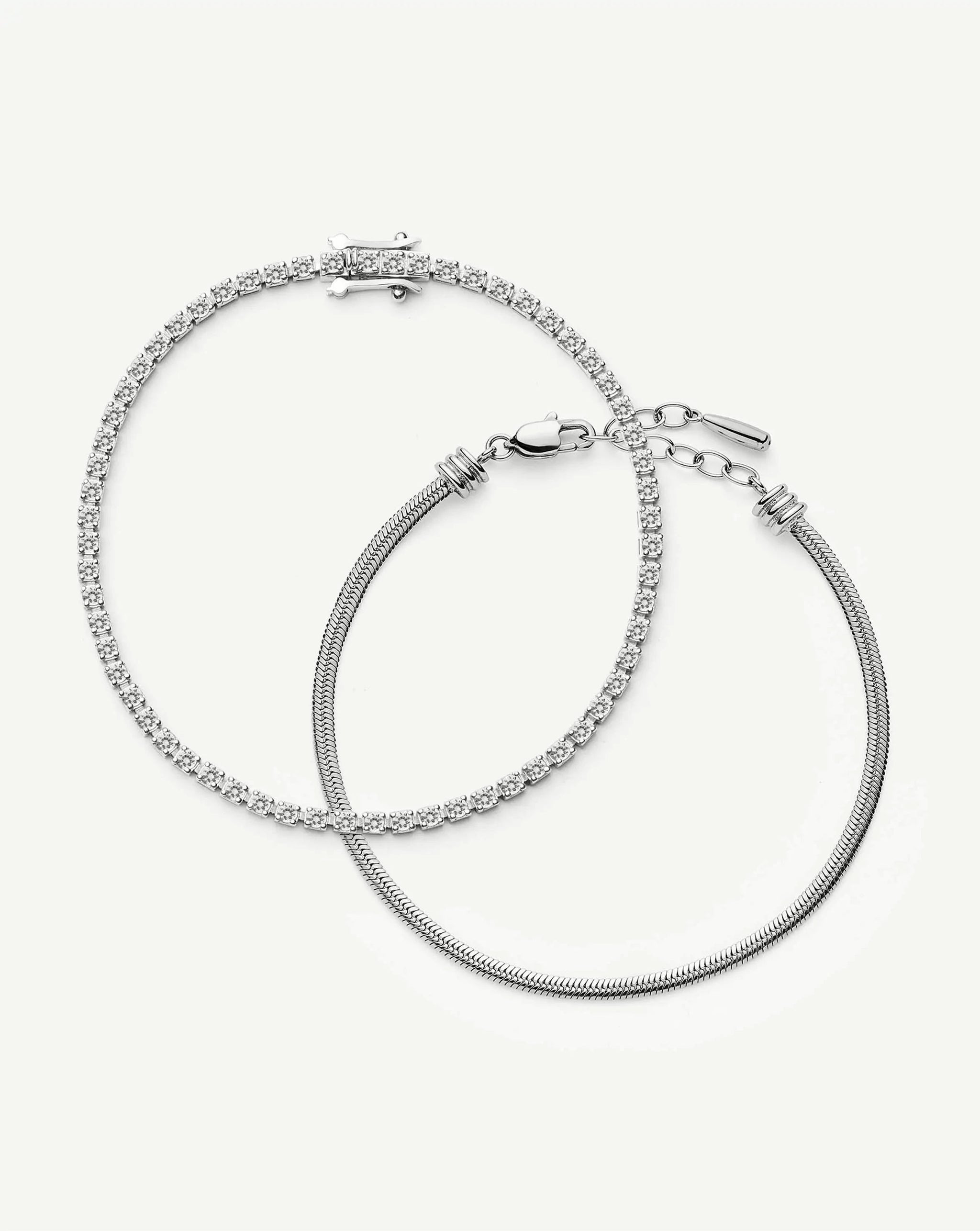 Classic Tennis & Snake Chain Bracelet Set | Sterling Silver/Platinum Plated Bracelets Missoma