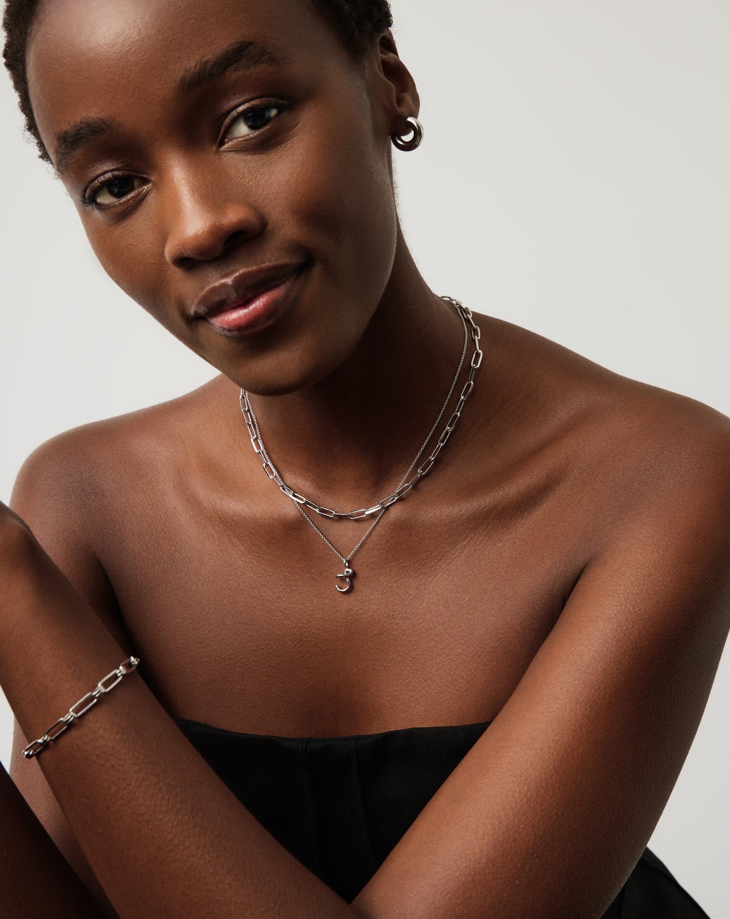 Curly Molten Mini Initial Necklace - J | Sterling Silver Necklaces Missoma