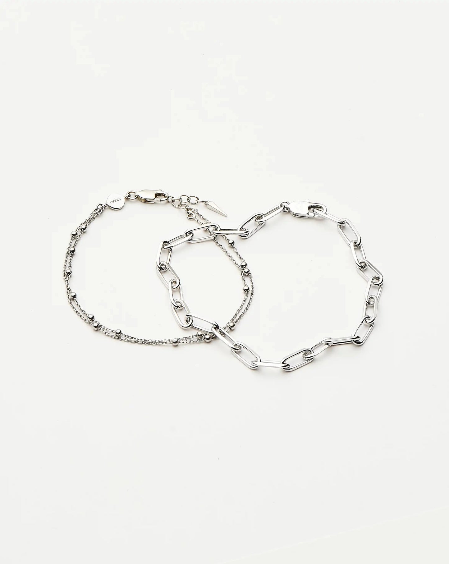 Double Chain & Mini Paperclip Bracelet Set | Sterling Silver/Silver Plated Bracelets Missoma