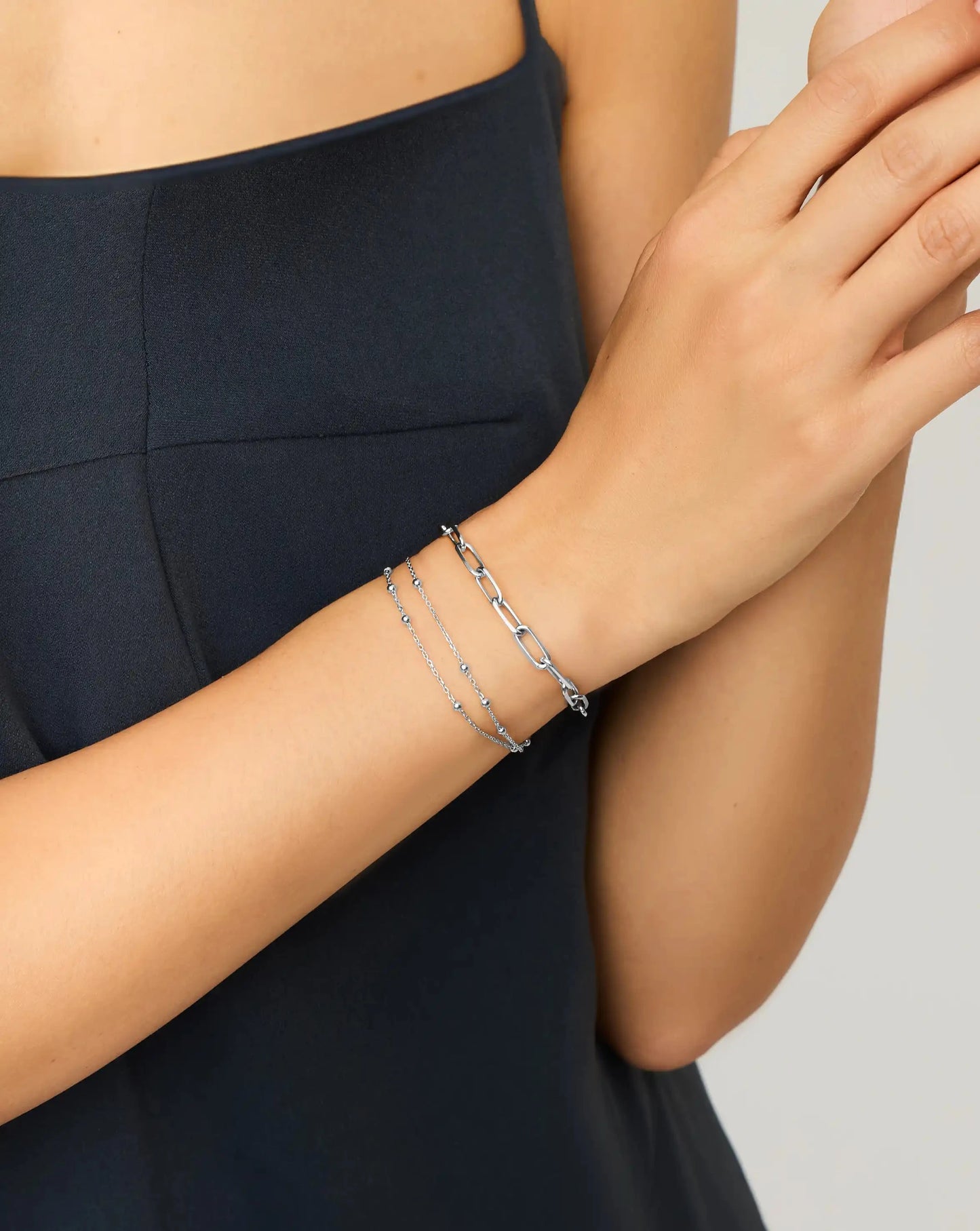 Double Chain & Mini Paperclip Bracelet Set | Sterling Silver/Silver Plated Bracelets Missoma