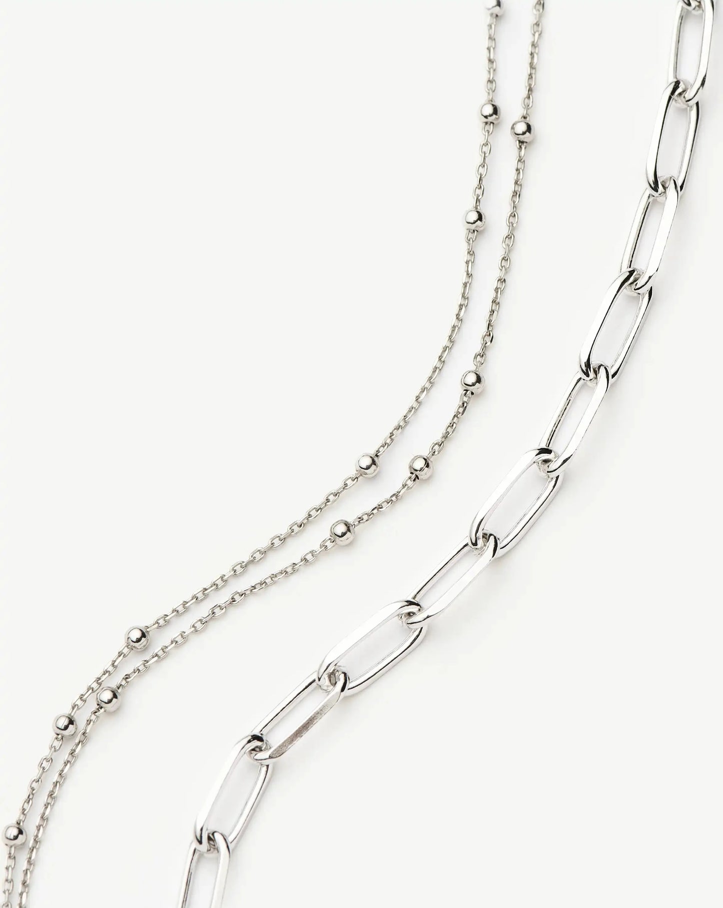 Double Chain & Mini Paperclip Bracelet Set | Sterling Silver/Silver Plated Bracelets Missoma