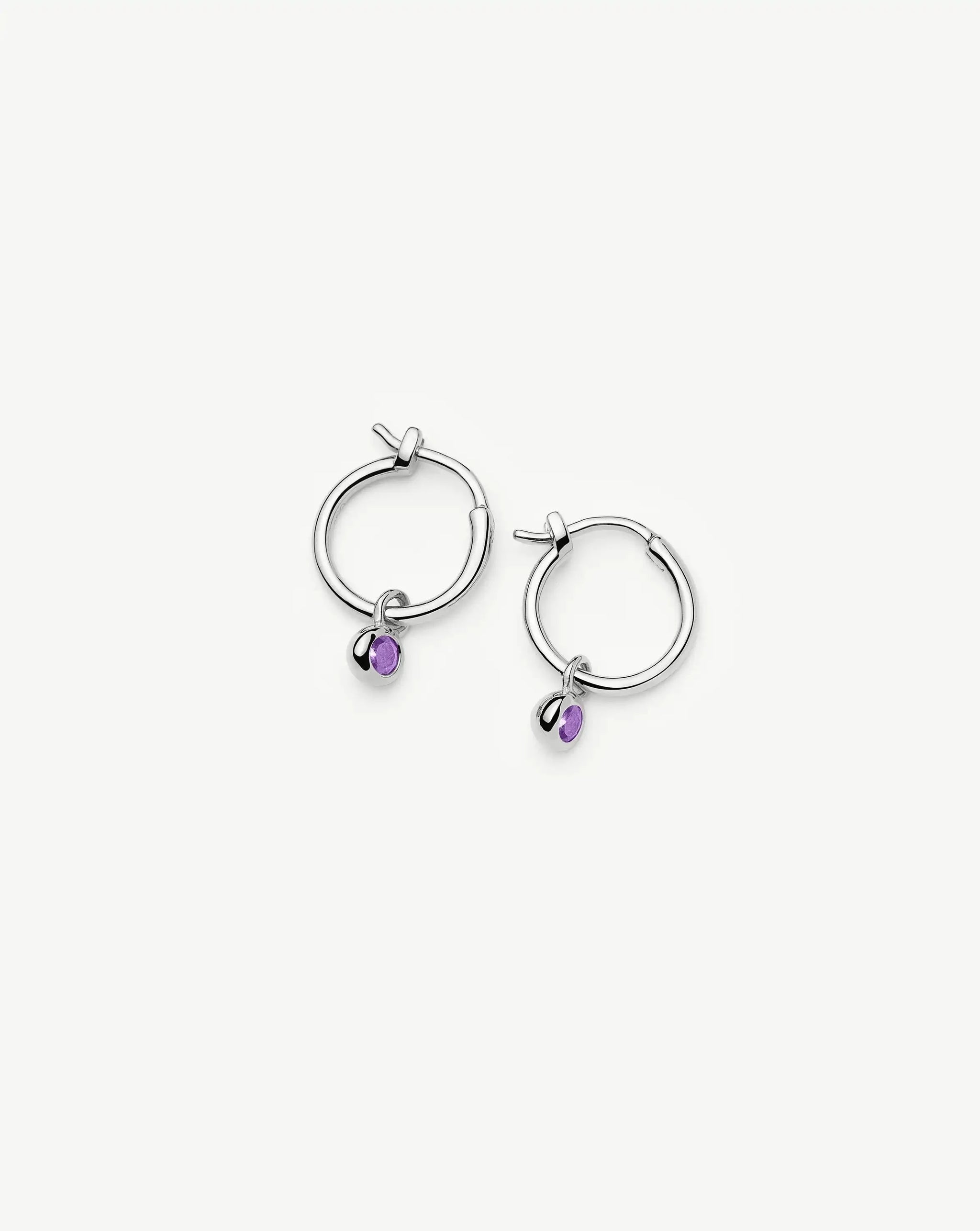 February Birthstone Mini Charm Hoop Earrings | Sterling Silver/Amethyst Earrings Missoma
