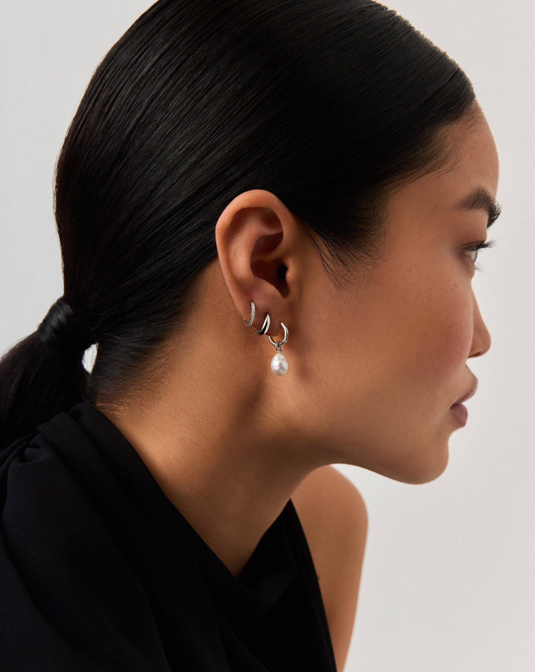 Fine Baroque Pearl Organic Hoop Earrings | 14k Solid White Gold/Pearl Earrings Missoma