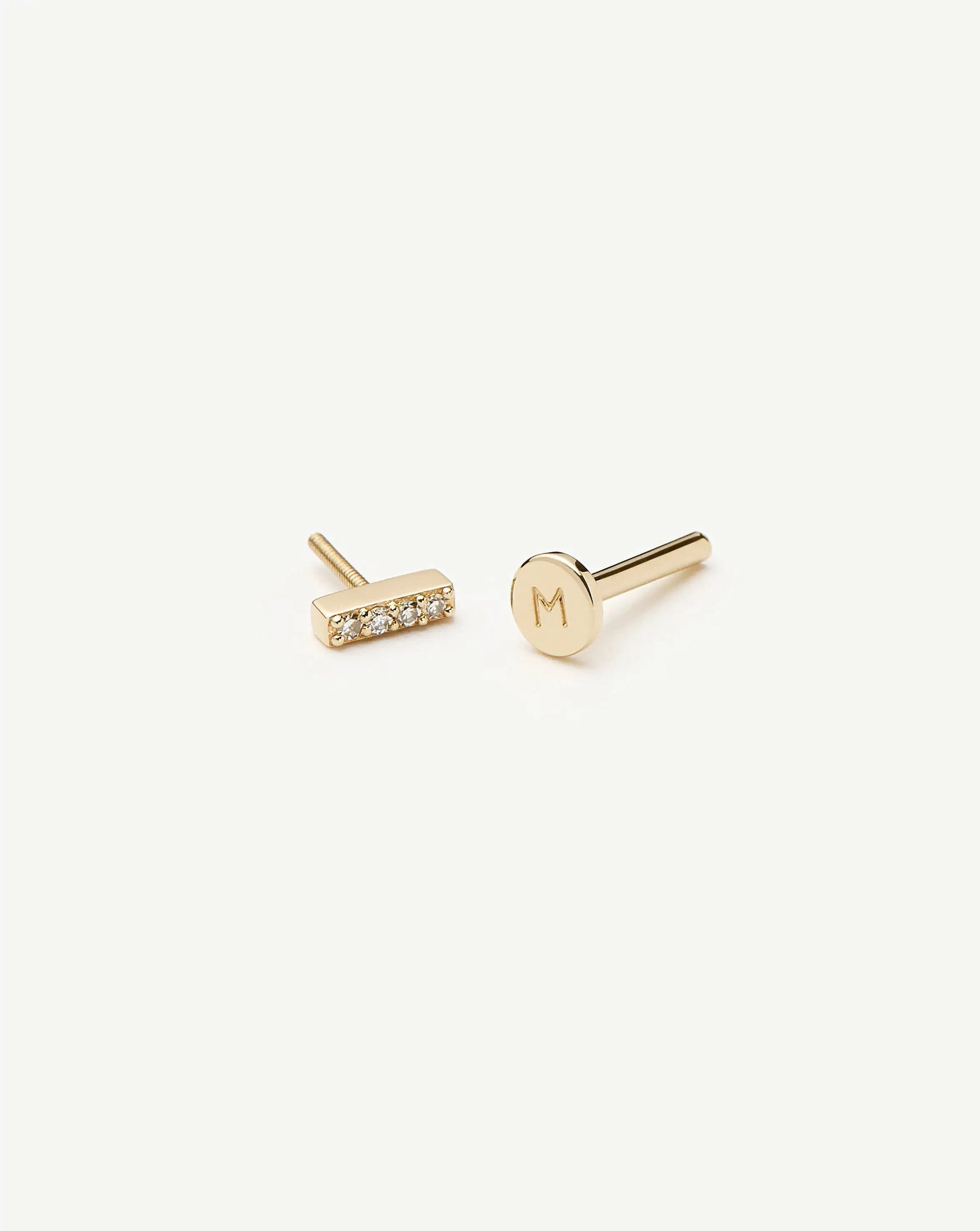 Fine Diamond Bar Flat Back Stud Earring | 14k Yellow Gold/Diamond Earrings Missoma