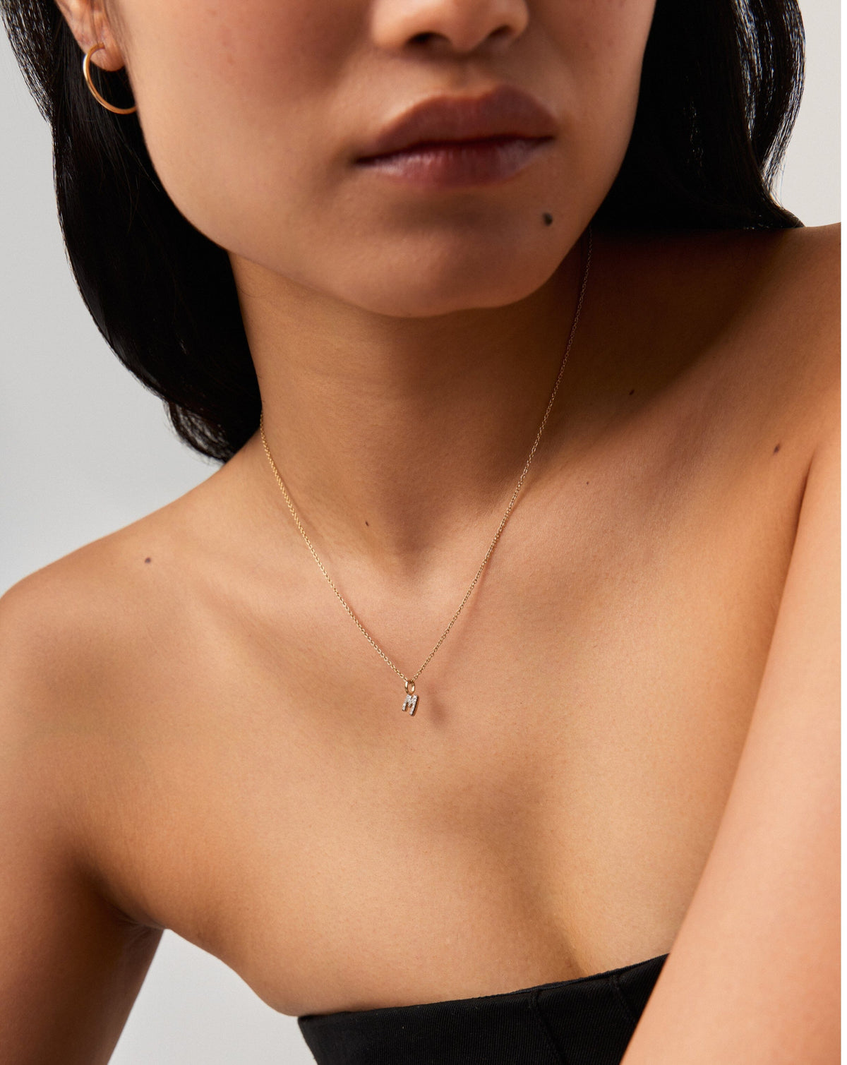 Fine Diamond Initial Mini Pendant Necklace - M | 14k Solid Yellow Gold Plated/Diamond Necklaces Missoma