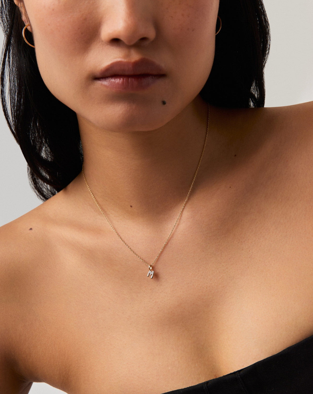 Fine Diamond Initial Mini Pendant Necklace - M | 14k Solid Yellow Gold Plated/Diamond Necklaces Missoma
