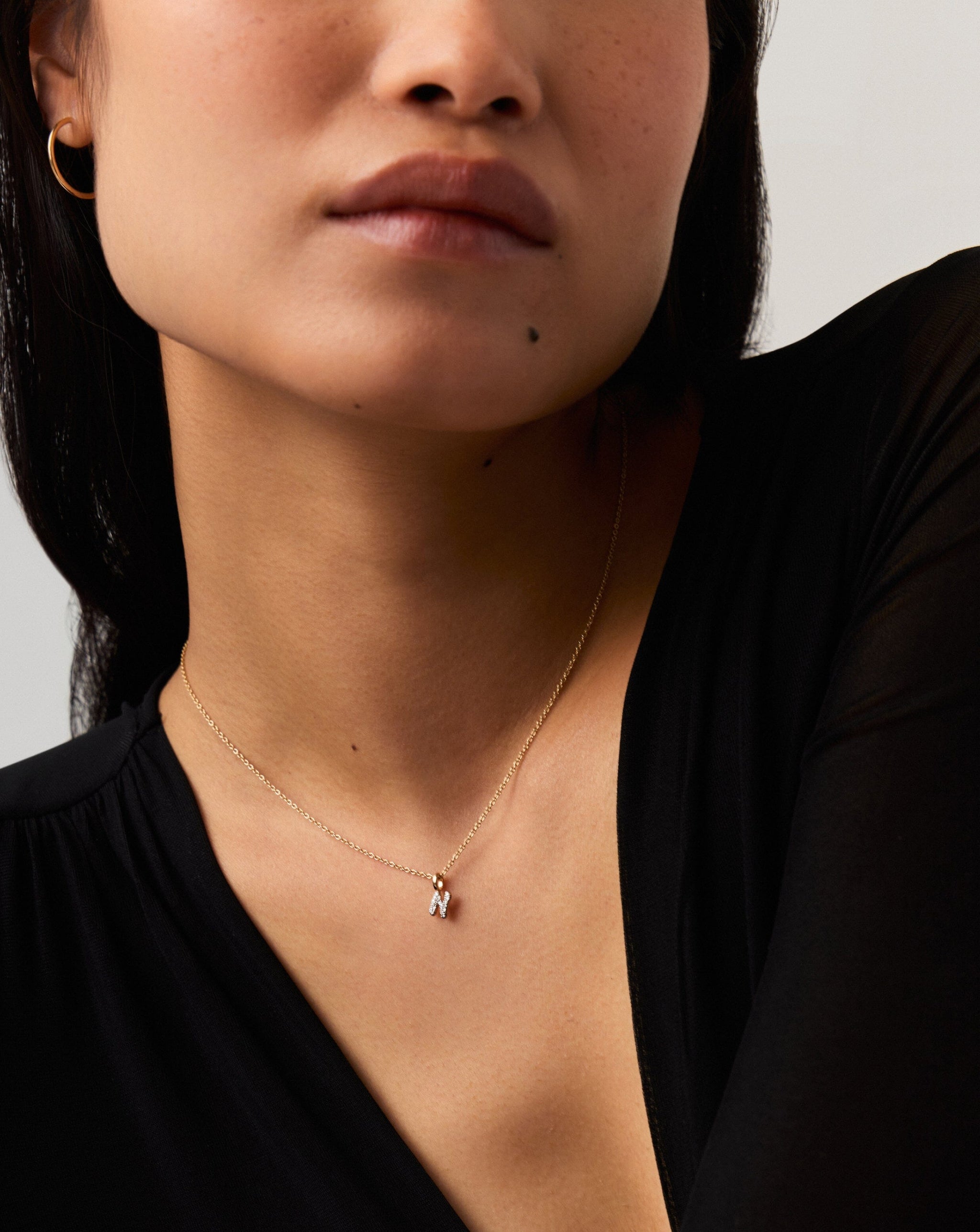 Fine Diamond Initial Mini Pendant Necklace - N | 14k Solid Yellow Gold Plated/Diamond Necklace Missoma