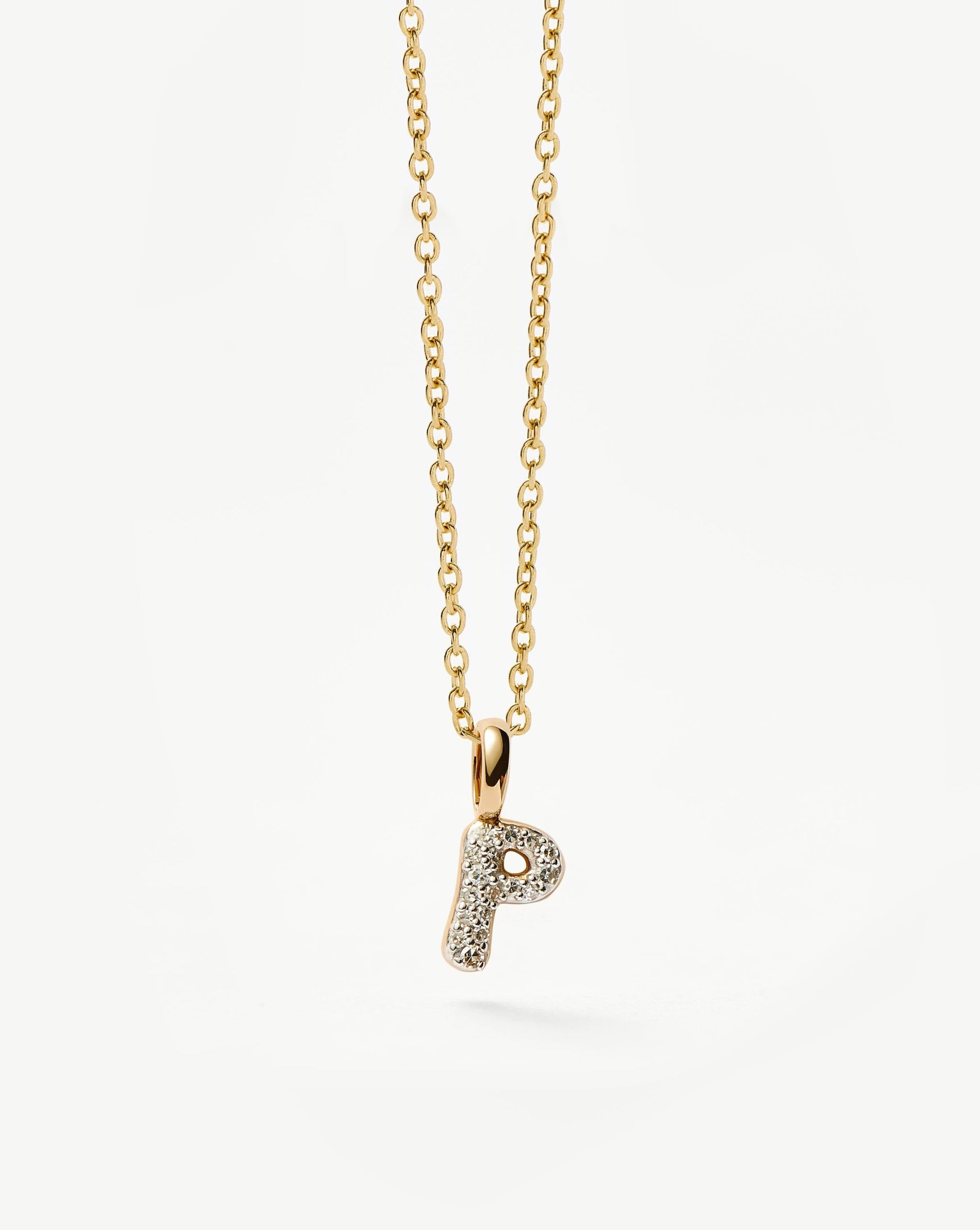 Fine Diamond Initial Mini Pendant Necklace - P | 14k Solid Yellow Gold Plated/Diamond Necklaces Missoma