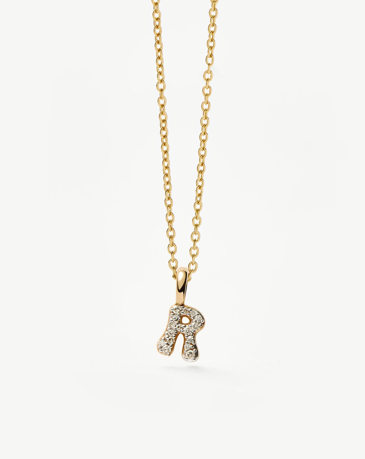 Fine Diamond Initial Mini Pendant Necklace - R | 14k Solid Yellow Gold Plated/Diamond Necklaces Missoma