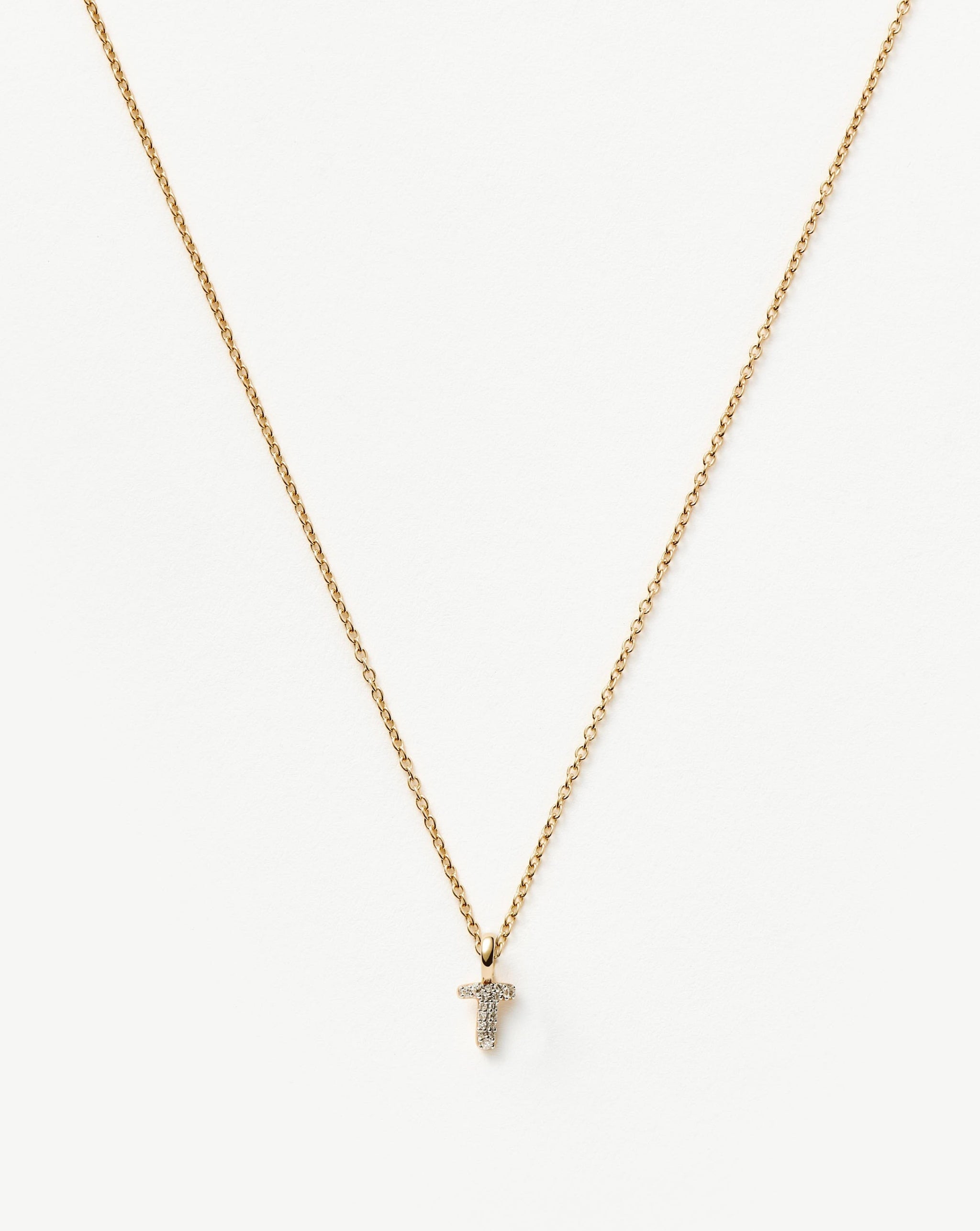 Fine Diamond Initial Mini Pendant Necklace - T | 14k Solid Yellow Gold Plated/Diamond Necklaces Missoma
