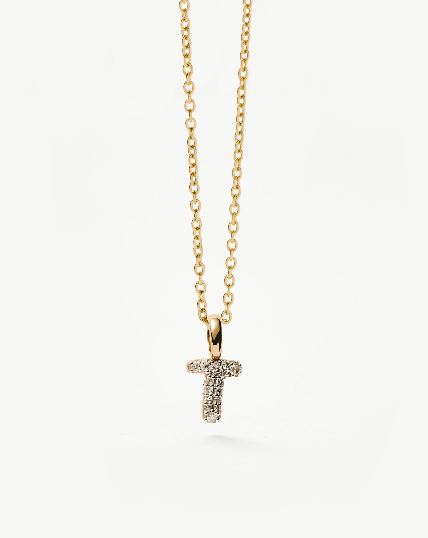Fine Diamond Initial Mini Pendant Necklace - T | 14k Solid Yellow Gold Plated/Diamond Necklaces Missoma