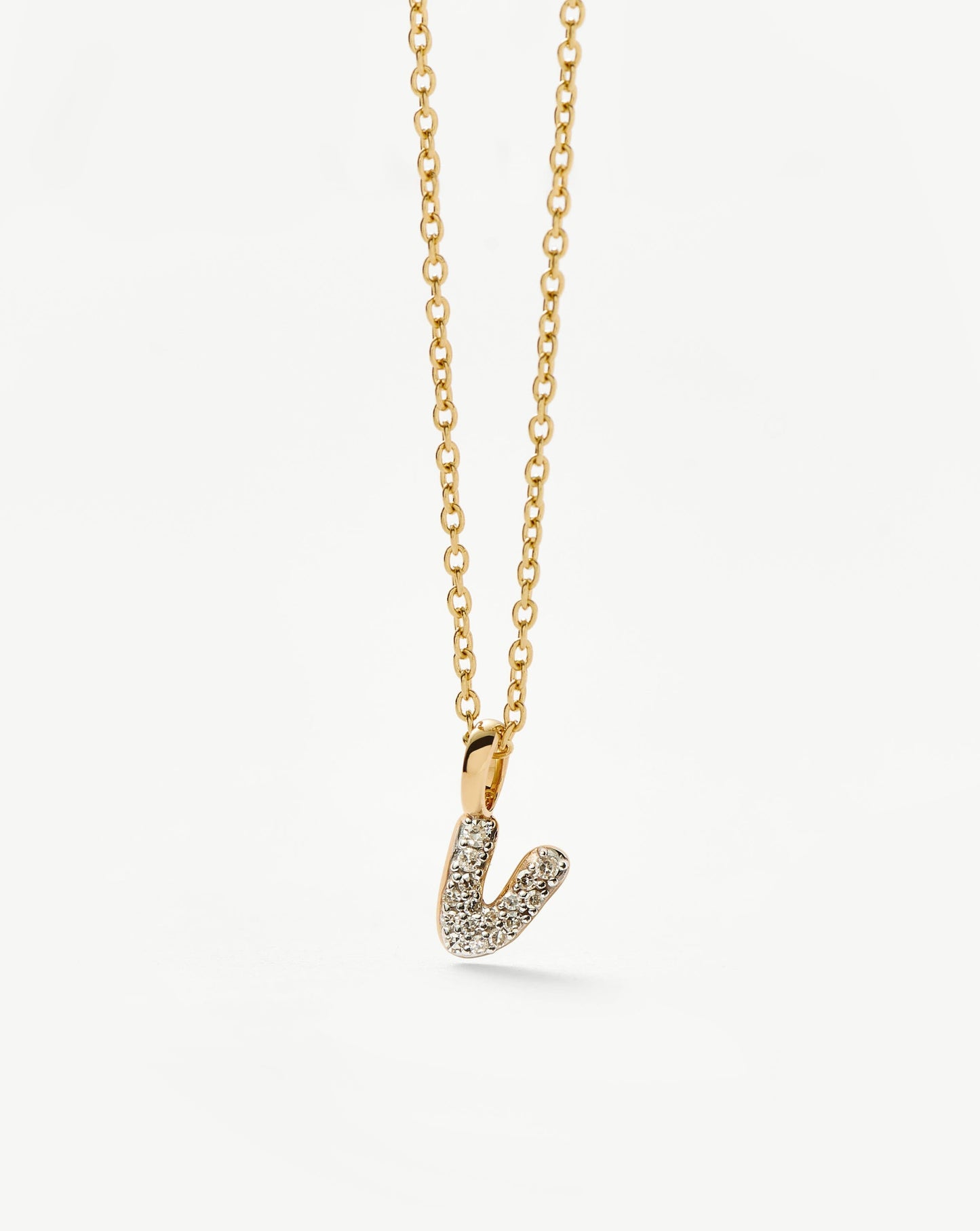 Fine Diamond Initial Mini Pendant Necklace - V | 14k Solid Yellow Gold Plated/Diamond Necklaces Missoma