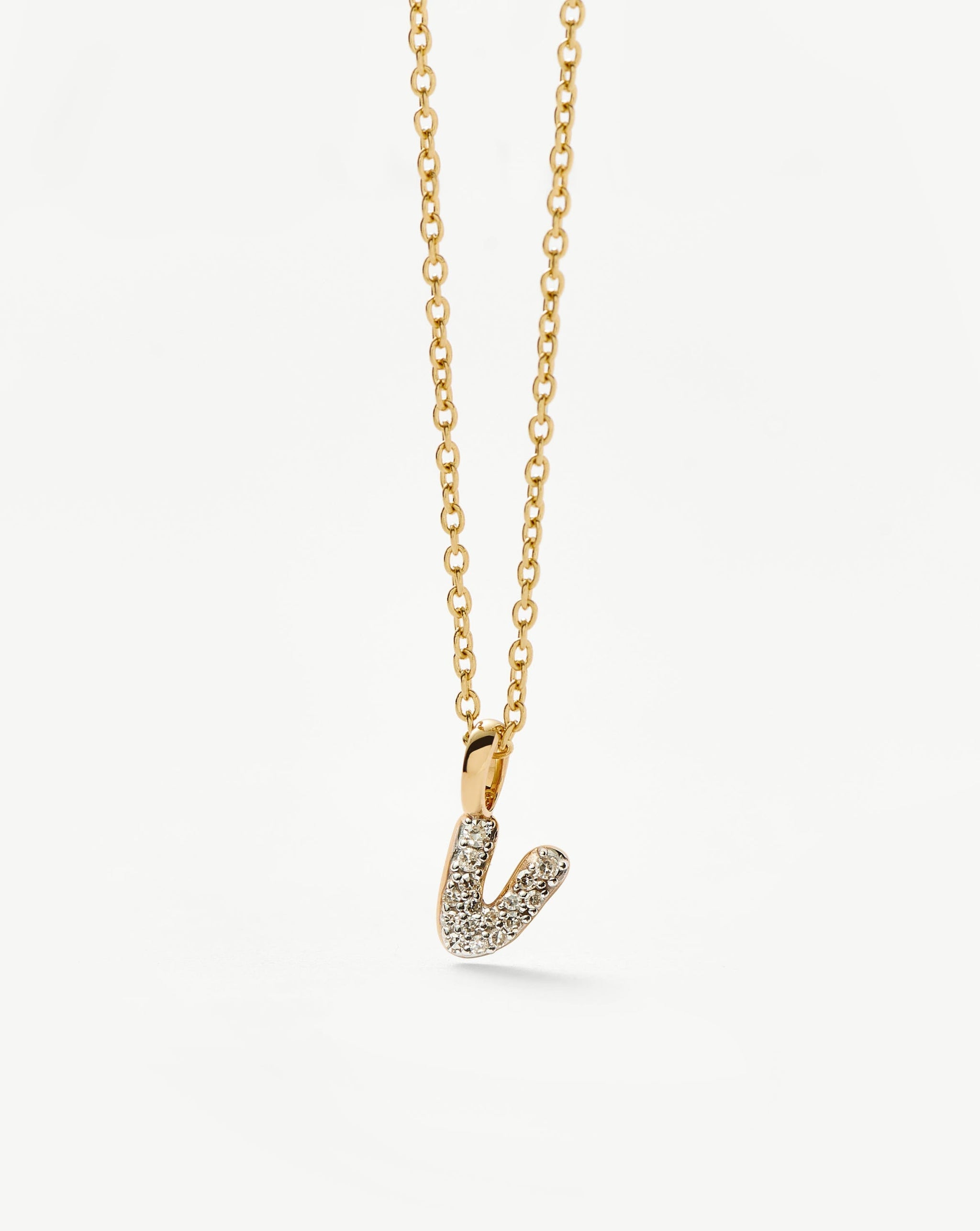 Fine Diamond Initial Mini Pendant Necklace - V | 14k Solid Yellow Gold Plated/Diamond Necklaces Missoma