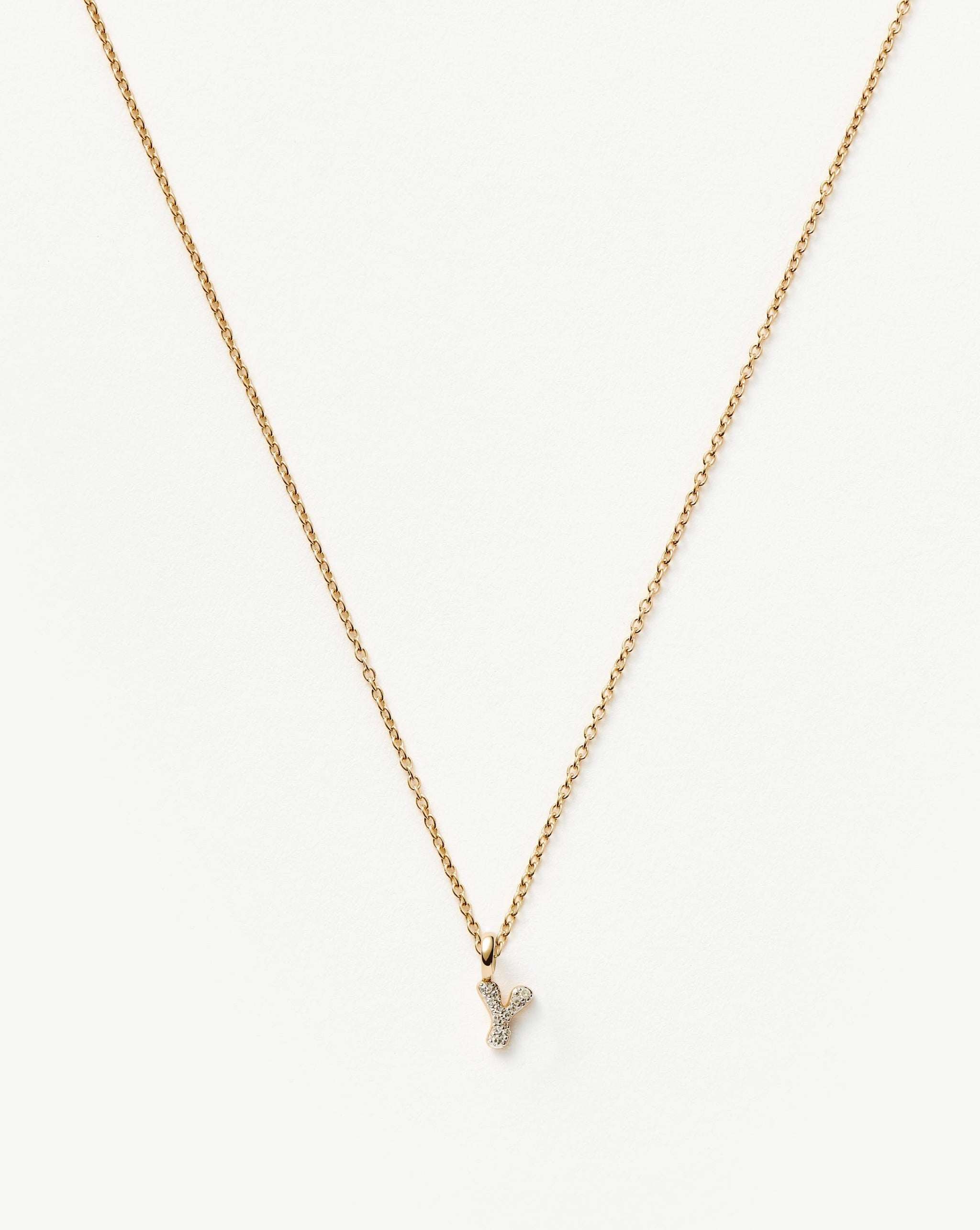 Fine Diamond Initial Mini Pendant Necklace - Y | 14k Solid Yellow Gold Plated/Diamond Necklaces Missoma