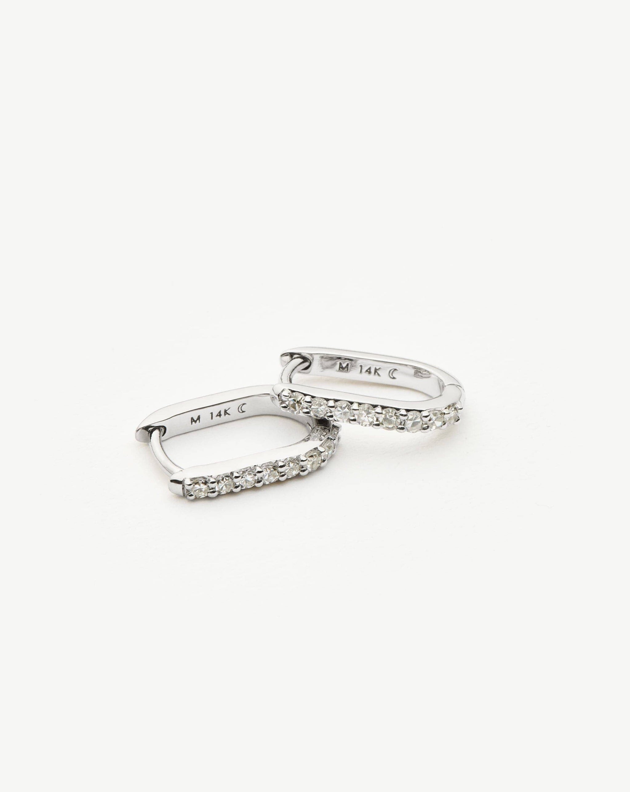 Fine Diamond Ovate Mini Hoop Earrings | 14k Solid White Gold/Diamond Earrings Missoma