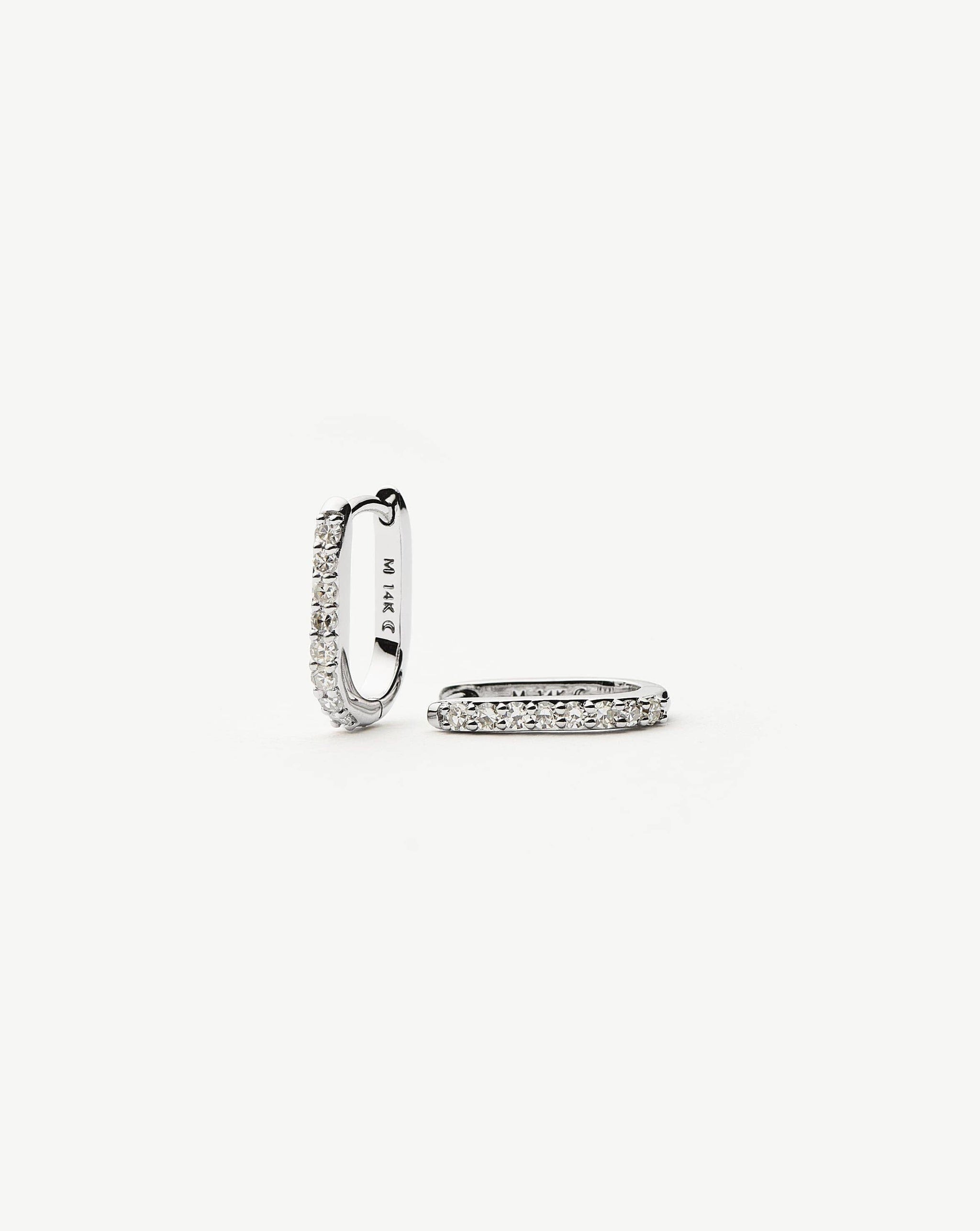 Fine Diamond Ovate Mini Hoop Earrings | 14k Solid White Gold/Diamond Earrings Missoma