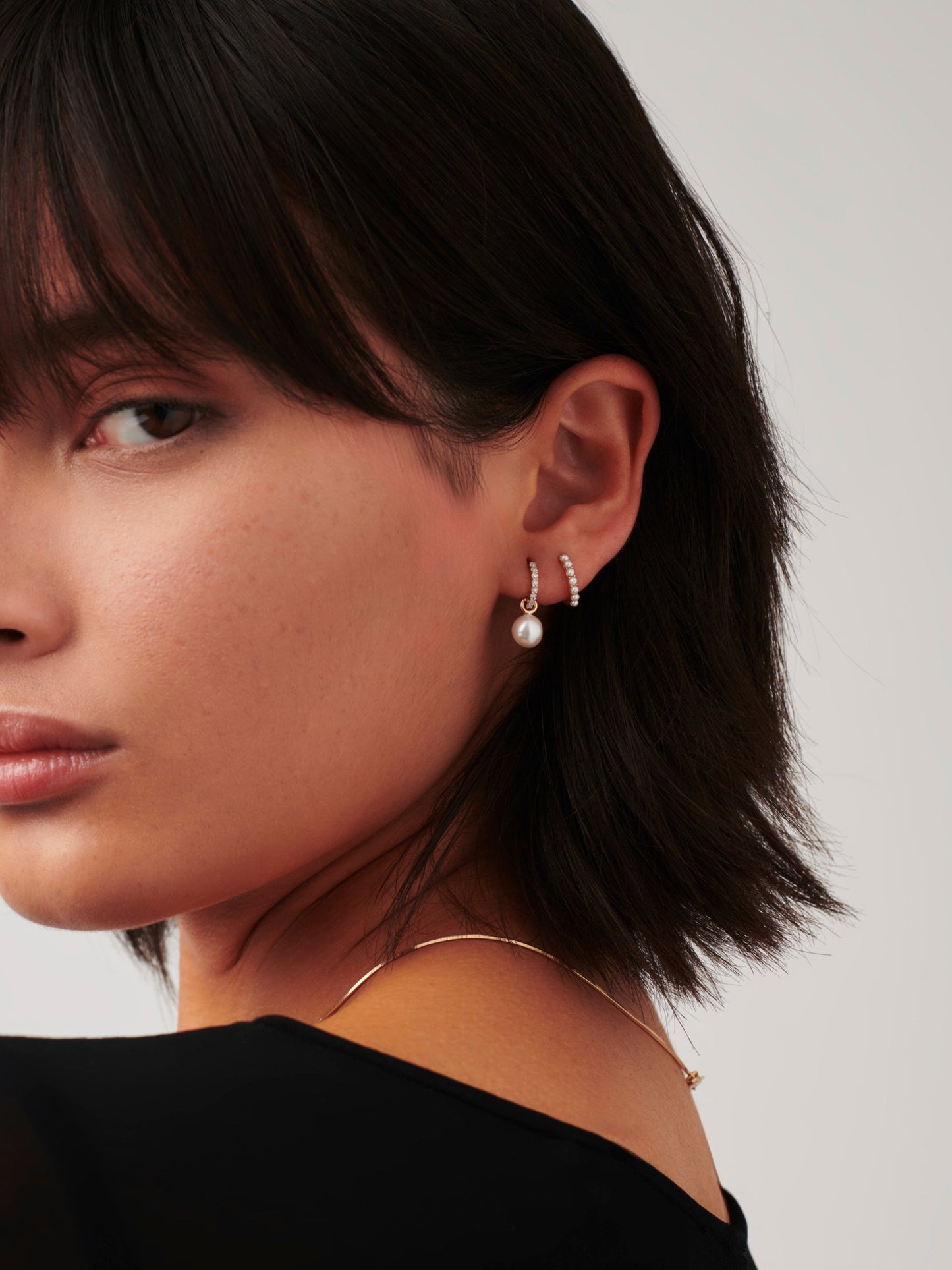 Fine Diamond & Pearl Charm Hoop Earrings | 14ct Solid Gold/Pearl & Diamond Earrings Missoma