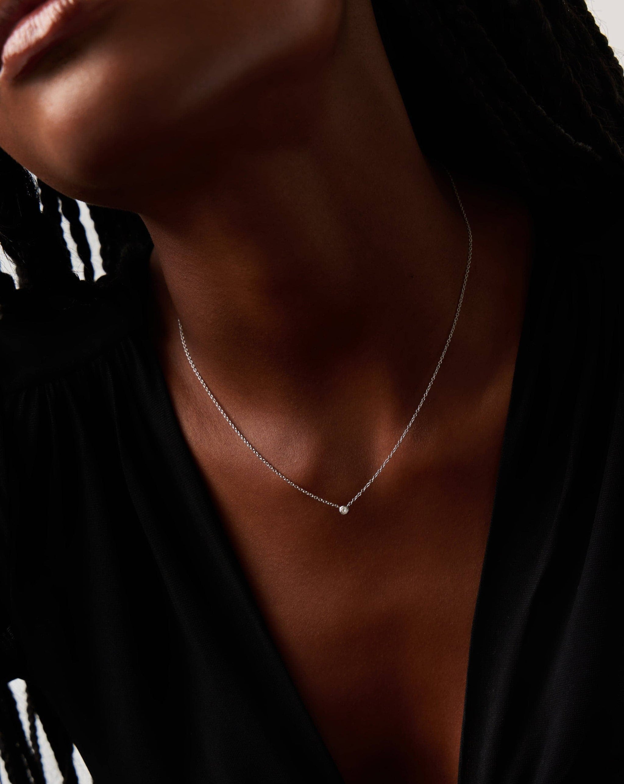 Fine Diamond Solitaire Pendant Necklace | 14k Solid White Gold/Diamond Necklaces Missoma