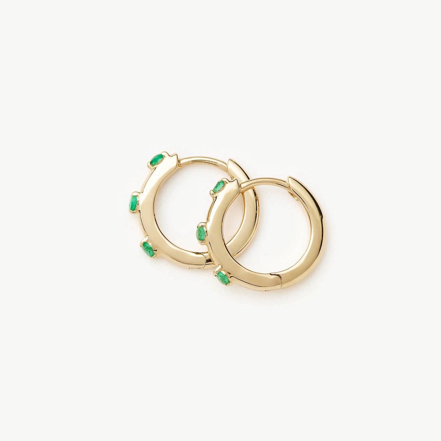 Fine Emerald Studded Huggies | 14k Yellow Gold Earrings Missoma