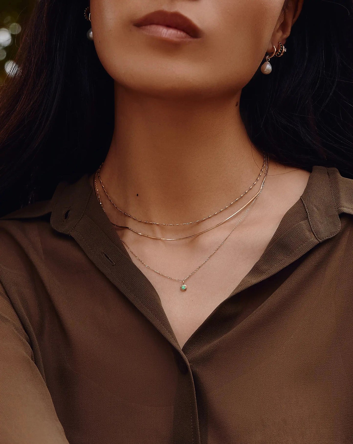 Fine May Birthstone Pendant Necklace | 14k Solid Gold/Emerald Necklace Missoma