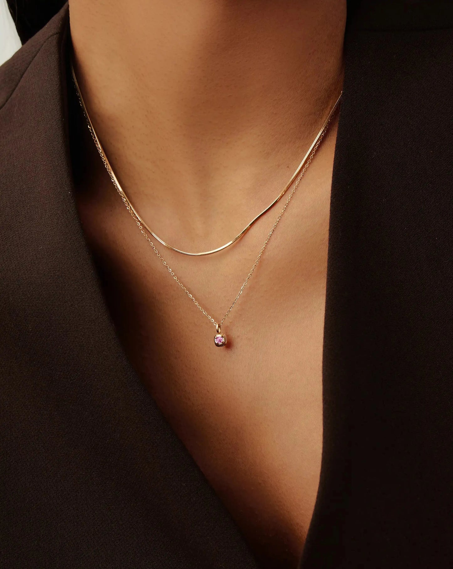 Fine October Birthstone Pendant Necklace | 14k Solid Gold/Pink Tourmaline Necklace Missoma