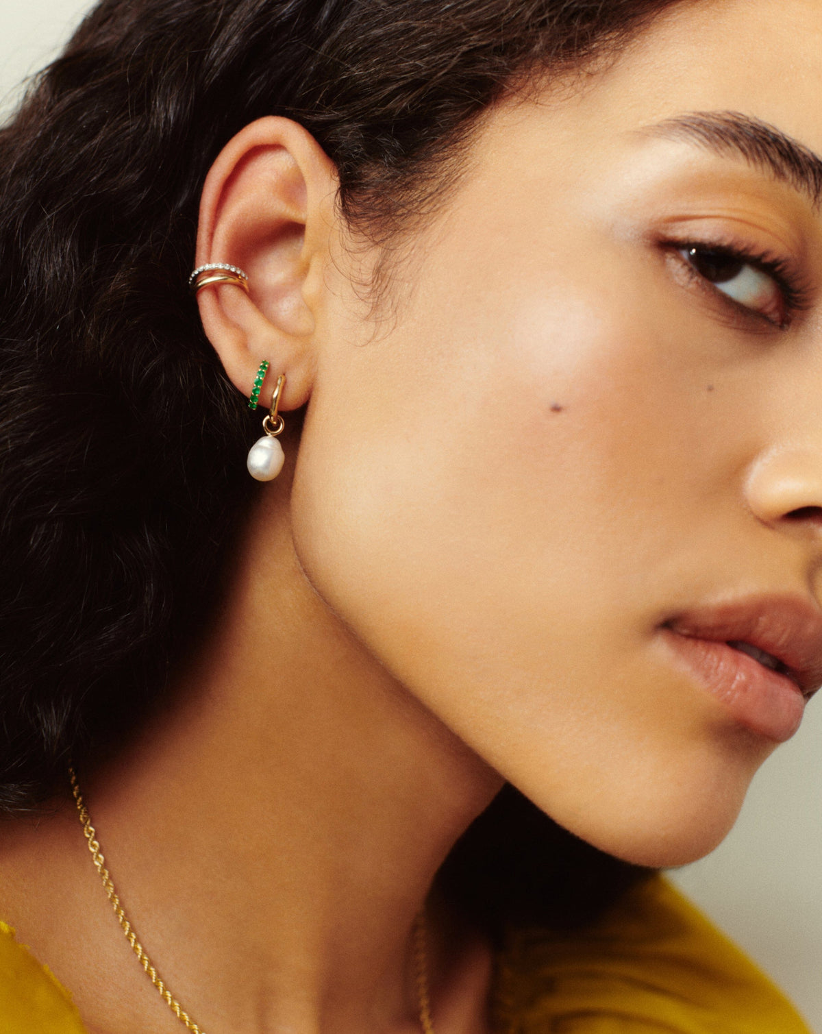 Fine Pearl Organic Drop Mini Hoop Earrings Earrings Missoma