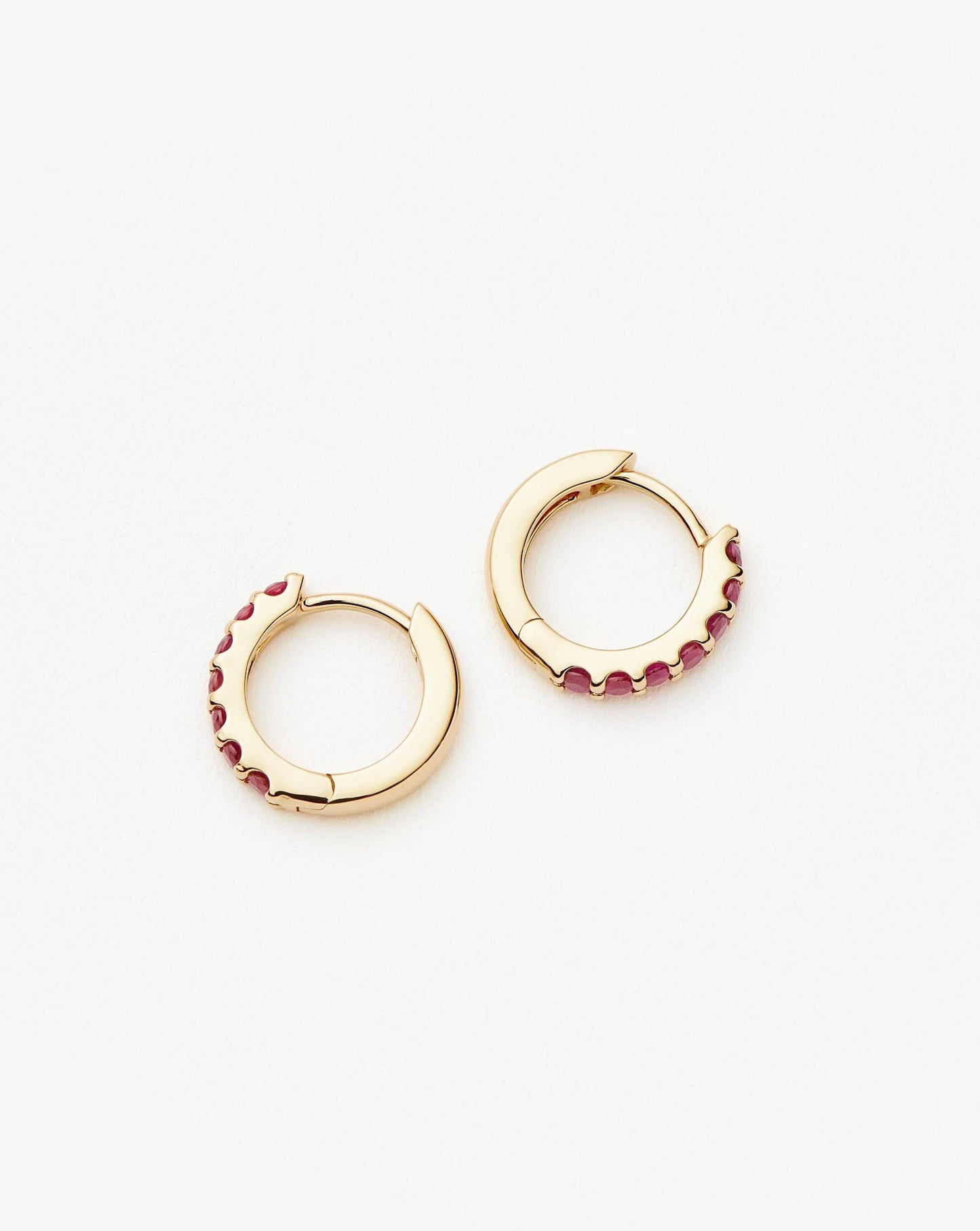 Fine Ruby Huggies | 14k Solid Gold/Ruby Earrings Missoma