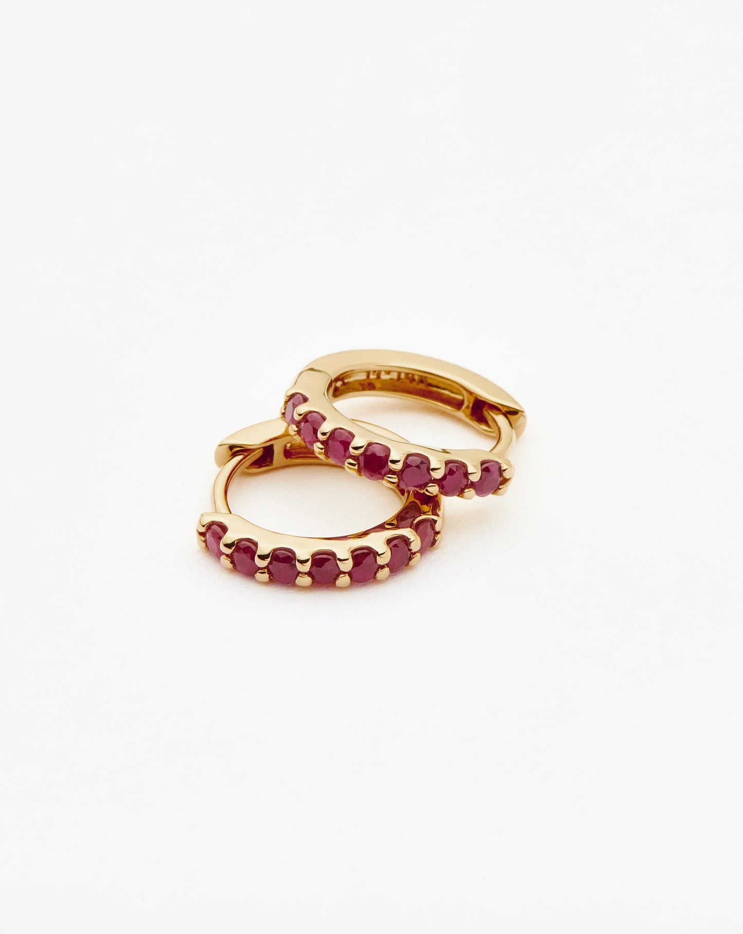 Fine Ruby Huggies | 14k Solid Gold/Ruby Earrings Missoma