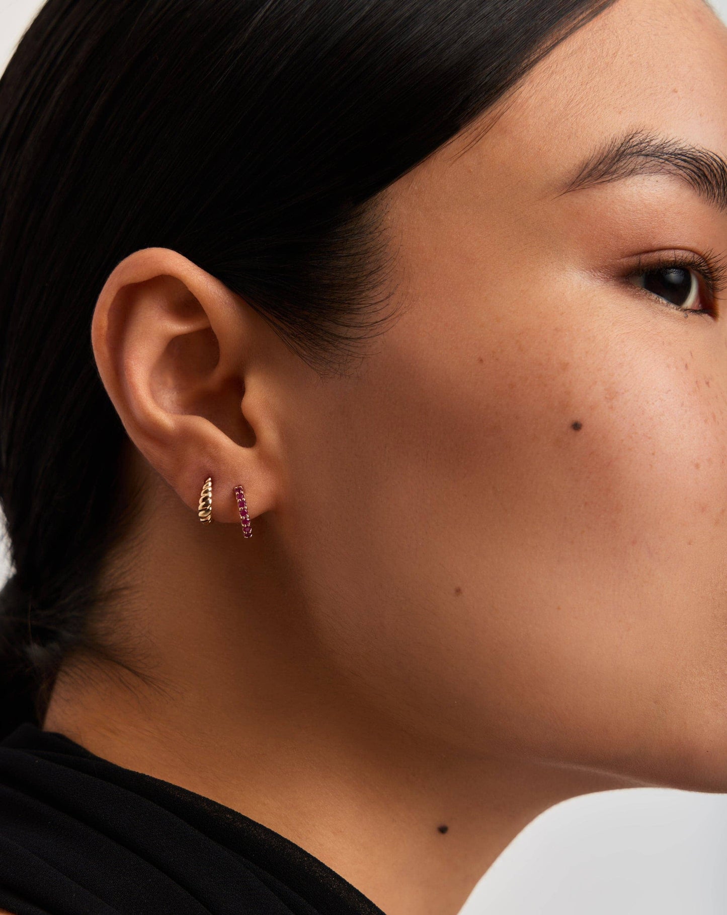 Fine Ruby Huggies | 14k Solid Gold/Ruby Earrings Missoma