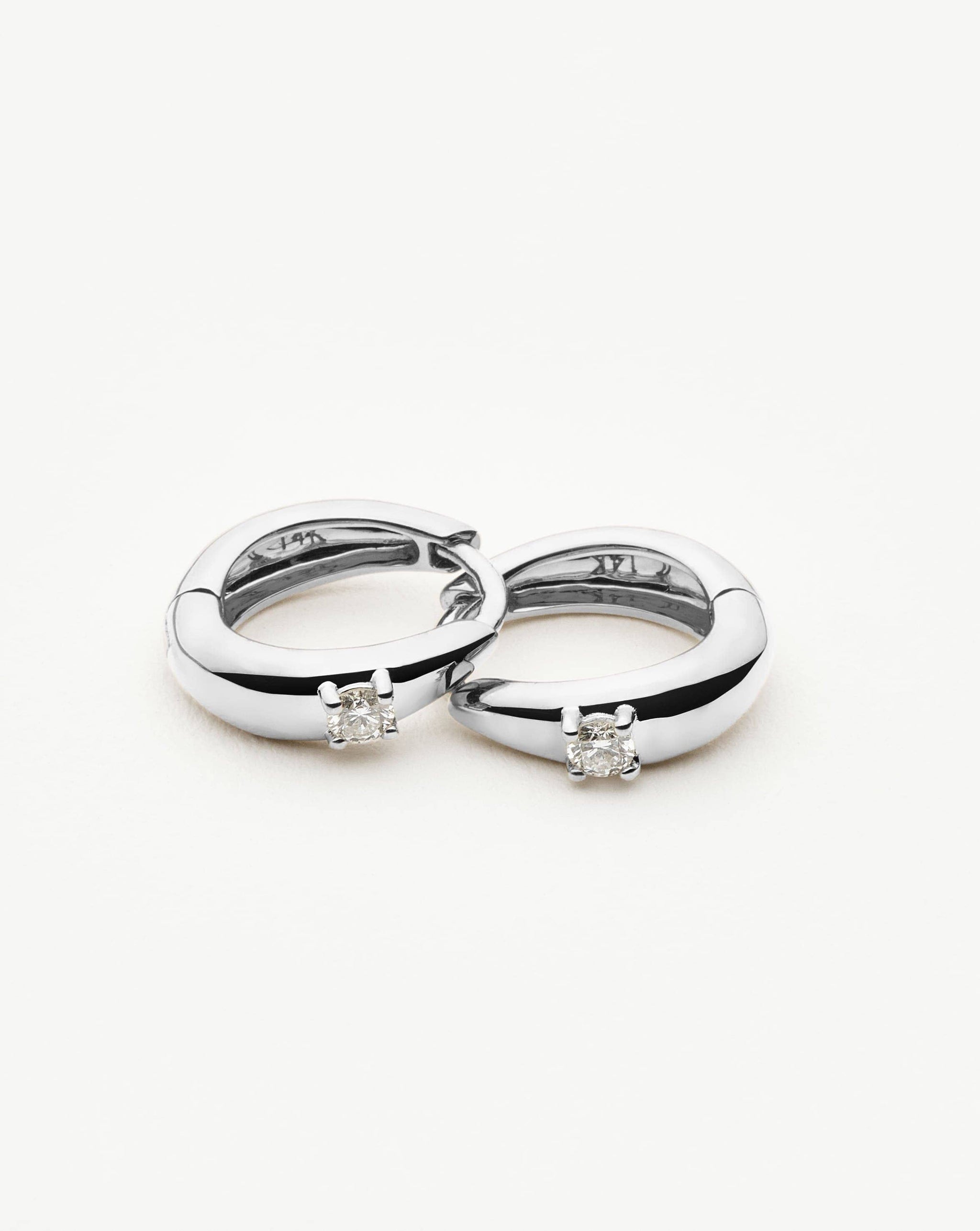 Fine Single Diamond Dome Huggies | 14k Solid White Gold/Diamond Earrings Missoma