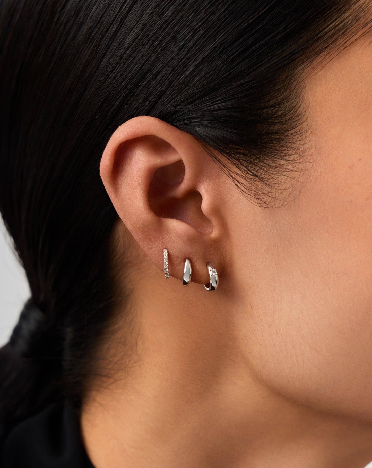 Fine Single Diamond Dome Huggies | 14k Solid White Gold/Diamond Earrings Missoma