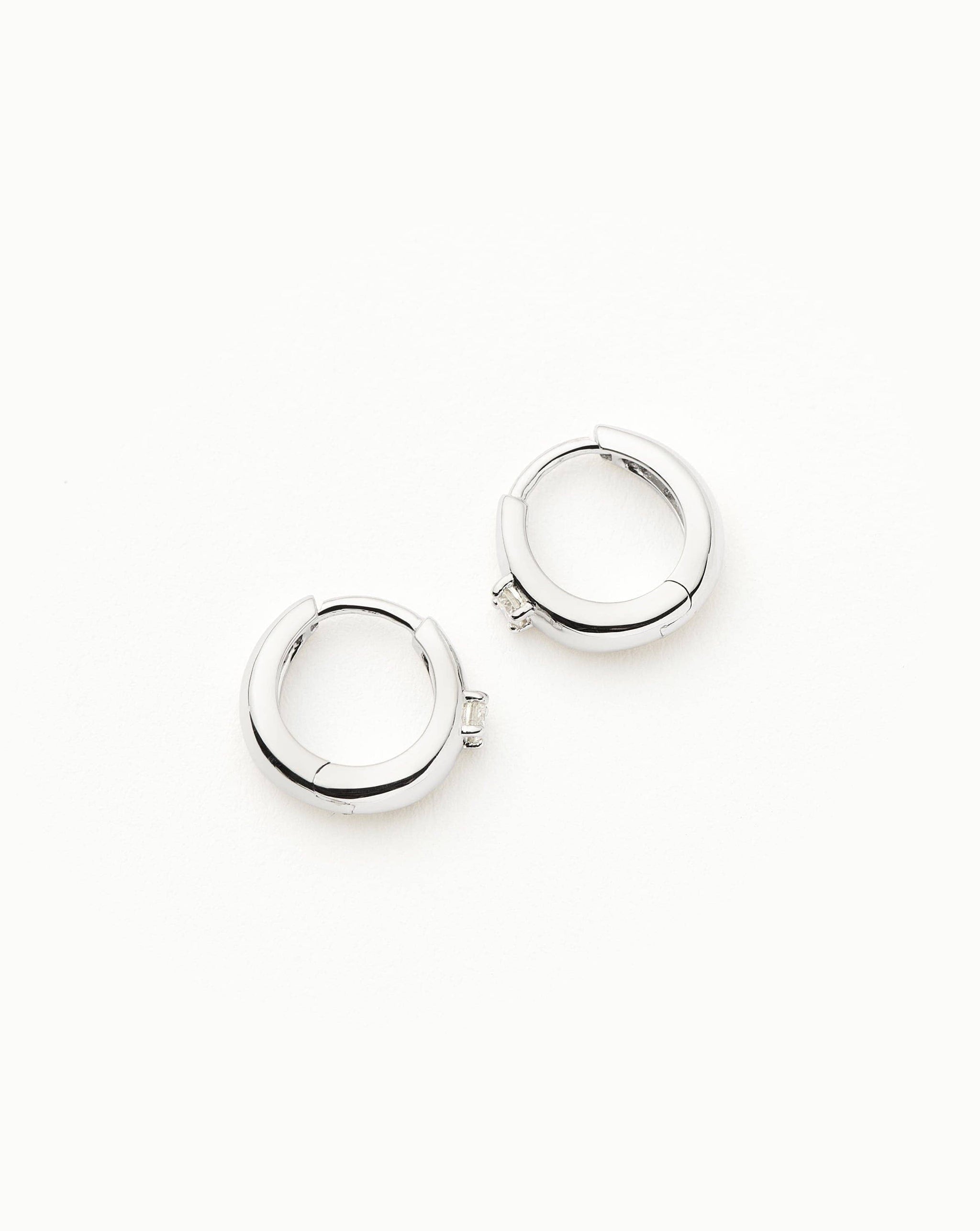 Fine Single Diamond Dome Huggies | 14k Solid White Gold/Diamond Earrings Missoma