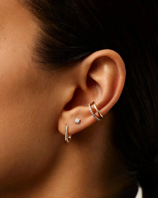 Fine Square Solitaire Piercing Stud Earring | 14k Yellow Gold/Diamond Earrings Missoma