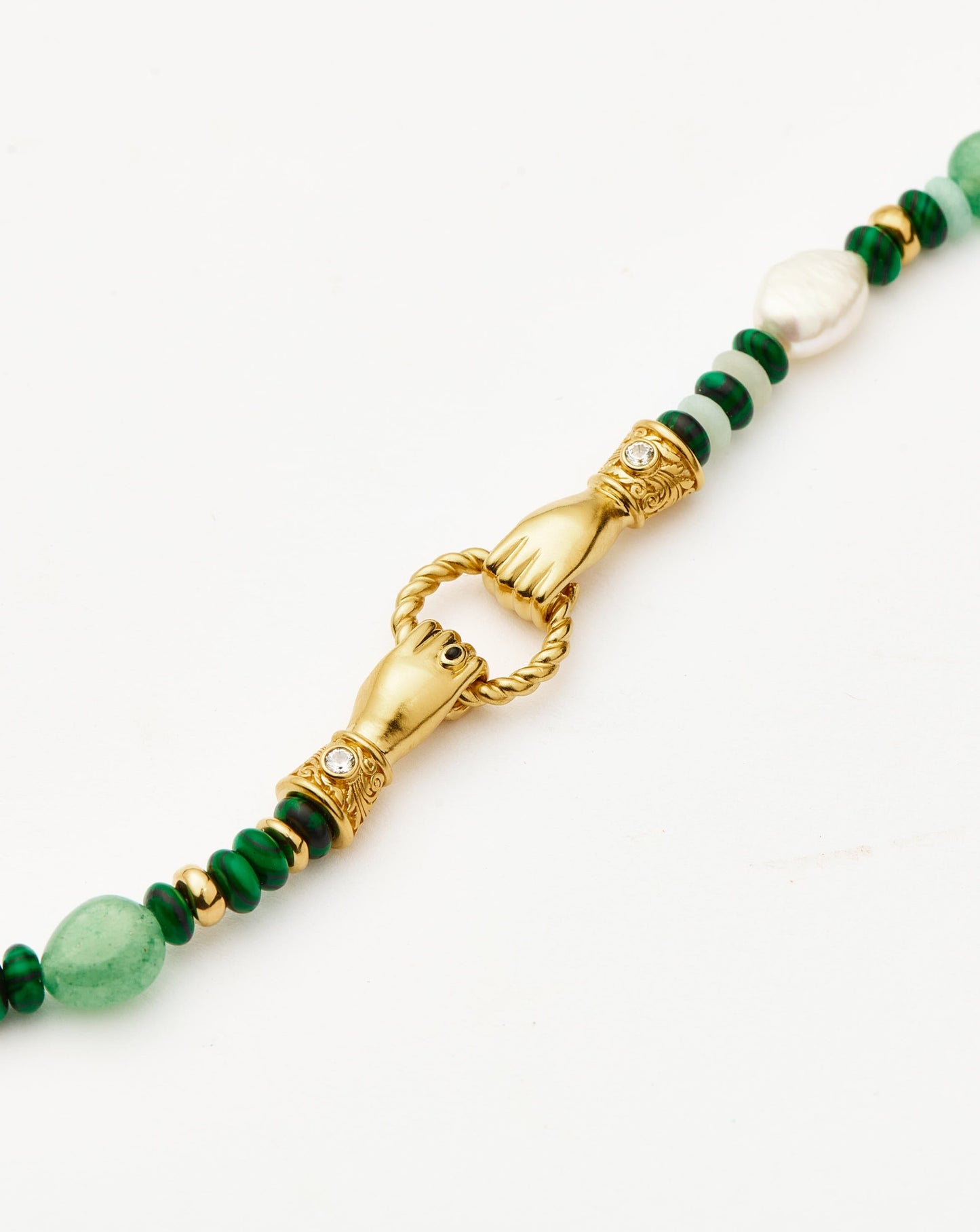 Harris Reed In Good Hands Beaded Gemstone Bracelet | 18k Gold Plated/Multi Green Gemstone & Pearl Bracelets Missoma
