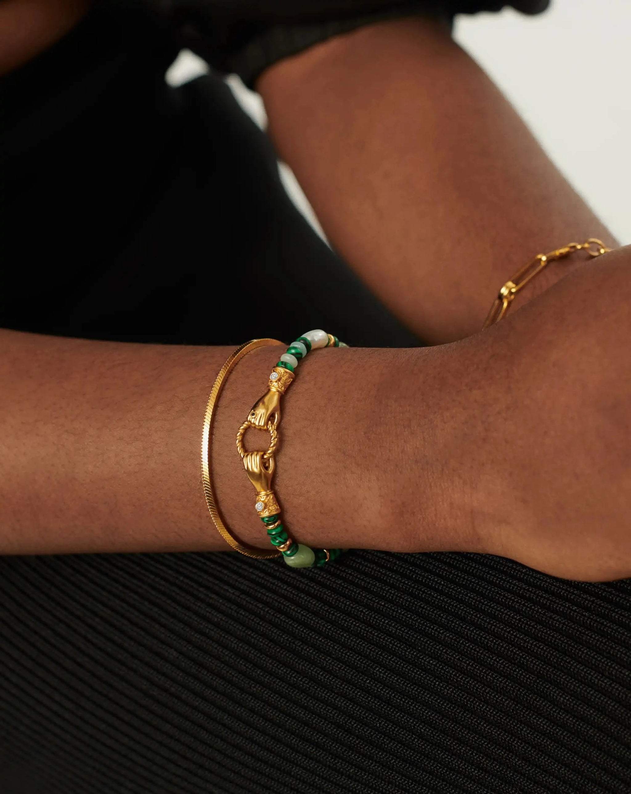 Harris Reed In Good Hands Beaded Gemstone Bracelet | 18k Gold Plated/Multi Green Gemstone & Pearl Bracelets Missoma
