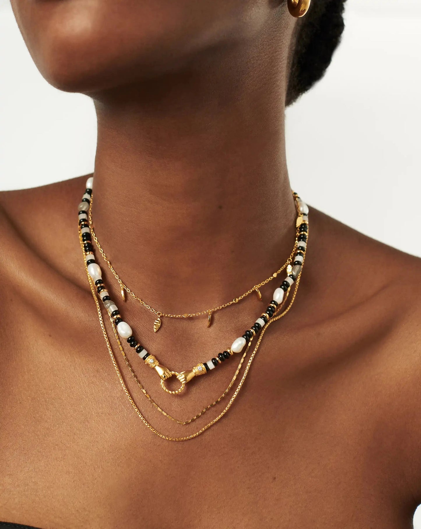 Harris Reed In Good Hands Beaded Gemstone Necklace | 18k Gold Plated/Black Chalcedony & Pearl Necklaces Missoma