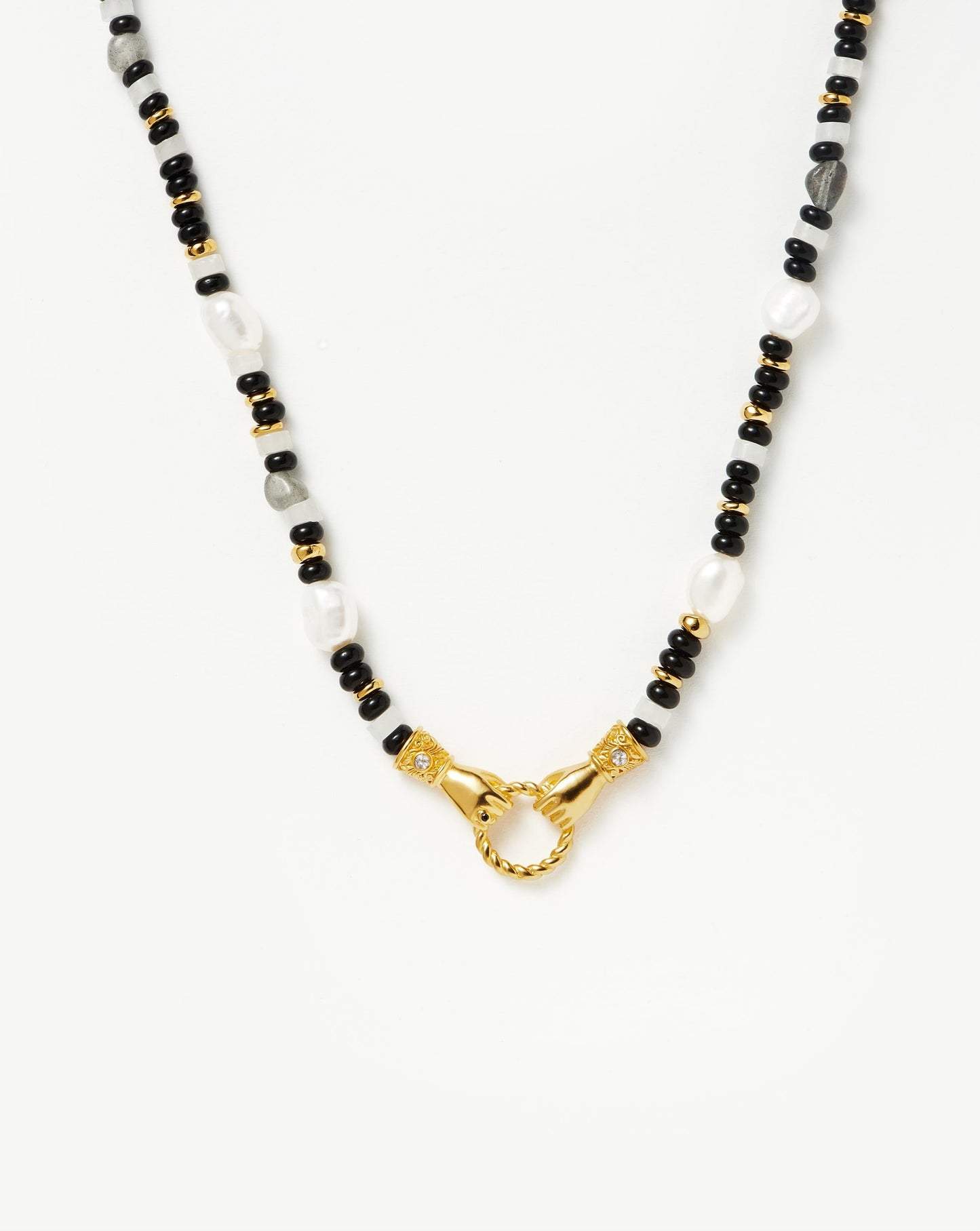 Harris Reed In Good Hands Beaded Gemstone Necklace | 18k Gold Plated/Black Chalcedony & Pearl Necklaces Missoma