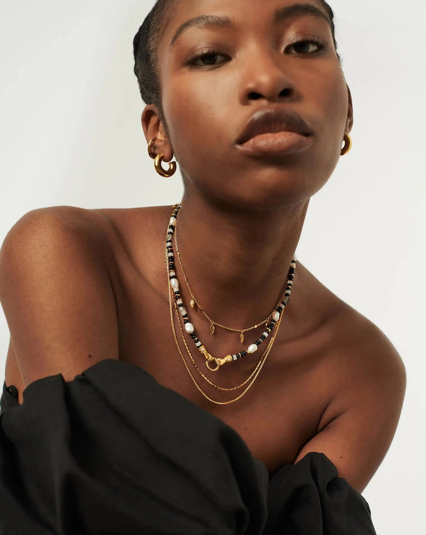 Harris Reed In Good Hands Beaded Gemstone Necklace | 18k Gold Plated/Black Chalcedony & Pearl Necklaces Missoma